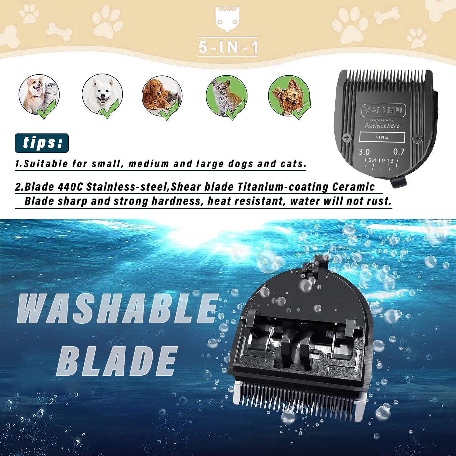 VALLNEI durable stainless steel blade delivers precise cuts through thick coats.