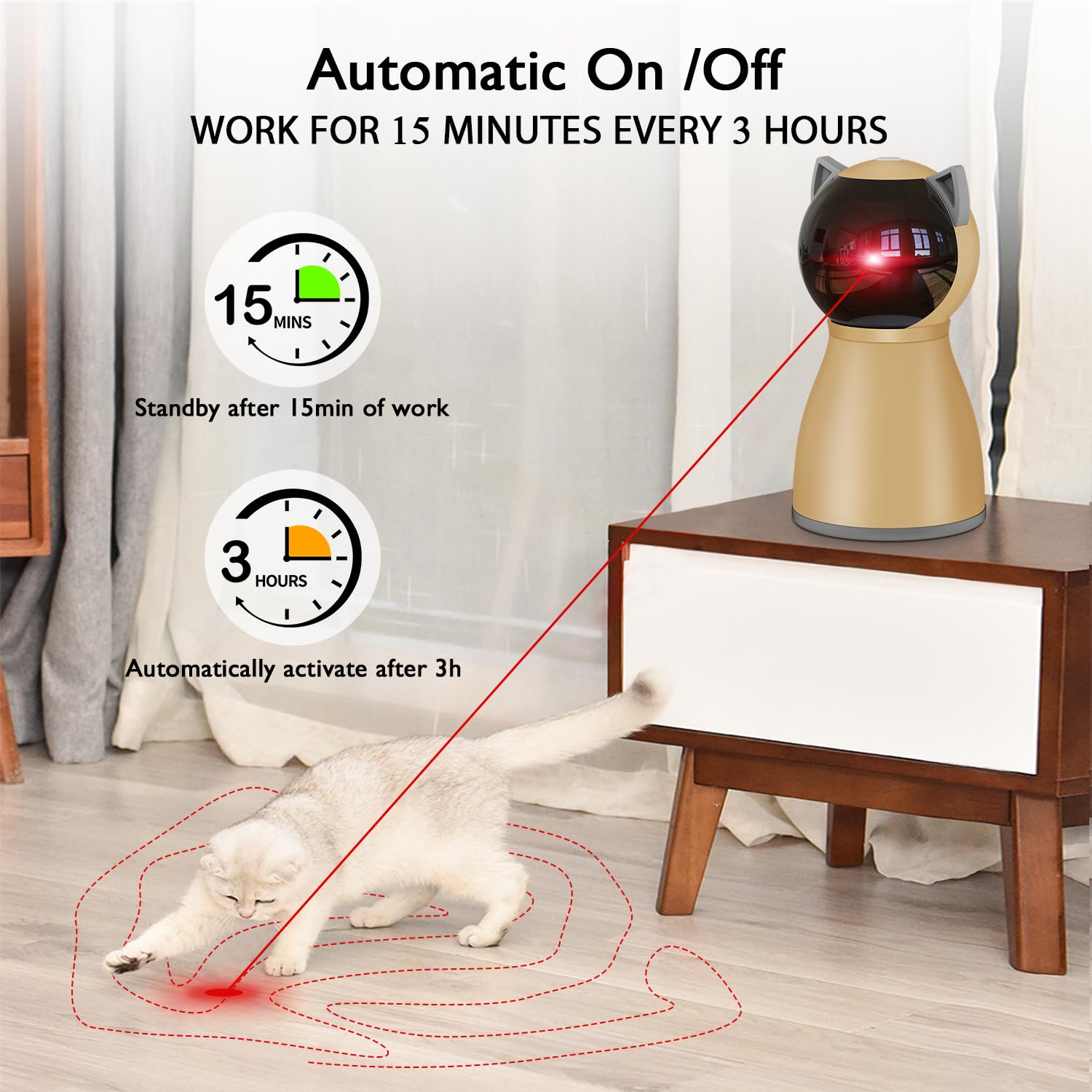 Valonii three-speed modes adapt play for kittens and active cats.
