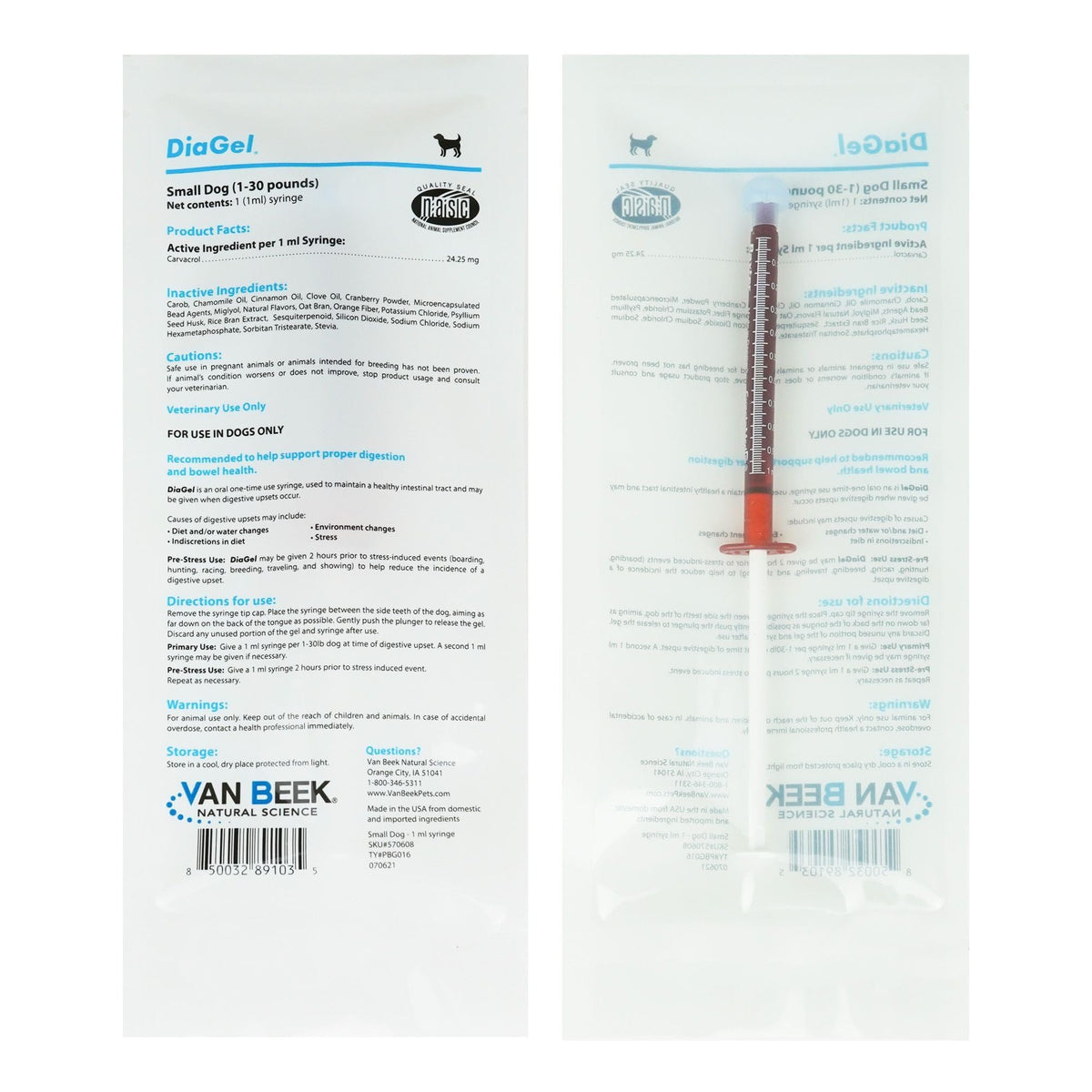Van Beek Diagel for Dogs 1mL bottle helps manage diarrhea symptoms in dogs