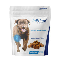 Van Beek Natural Science InPrime dog joint chews bottle for convenient mobility support.