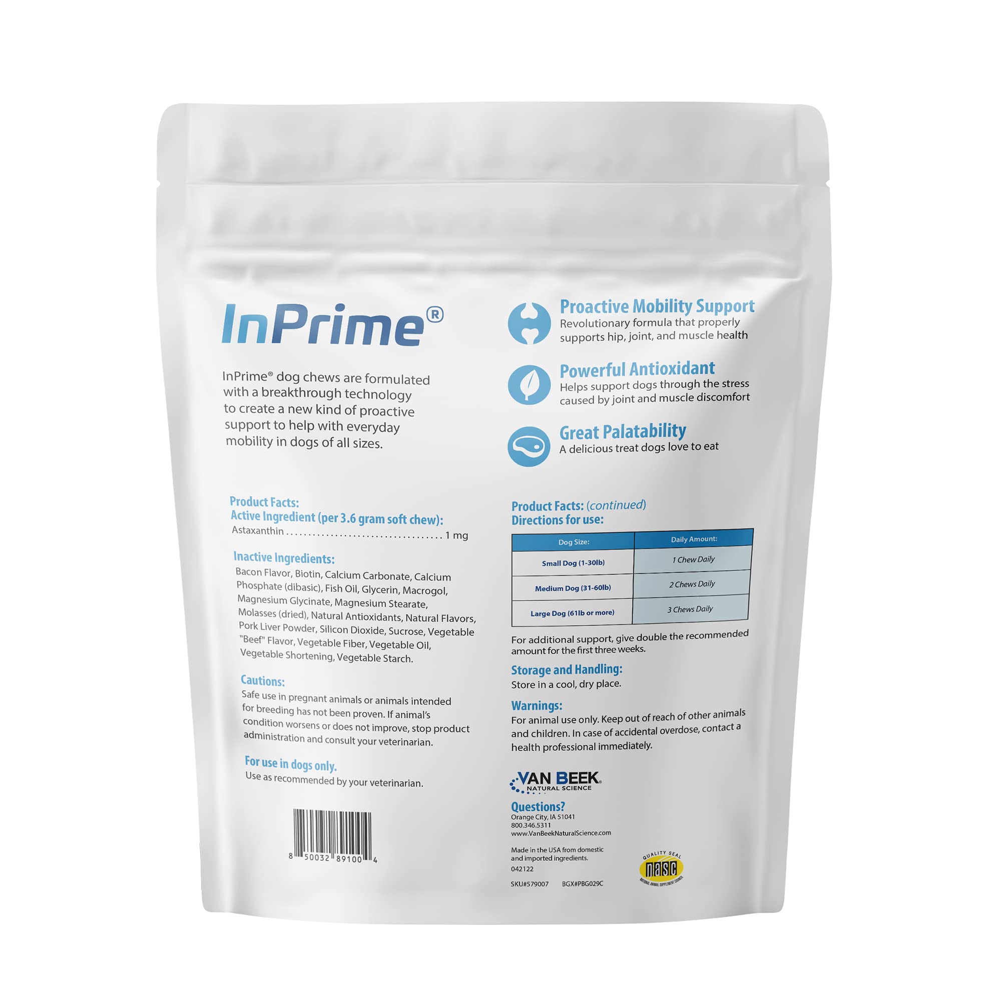 InPrime dog joint chews pouch showcases palatable formula for daily joint care.