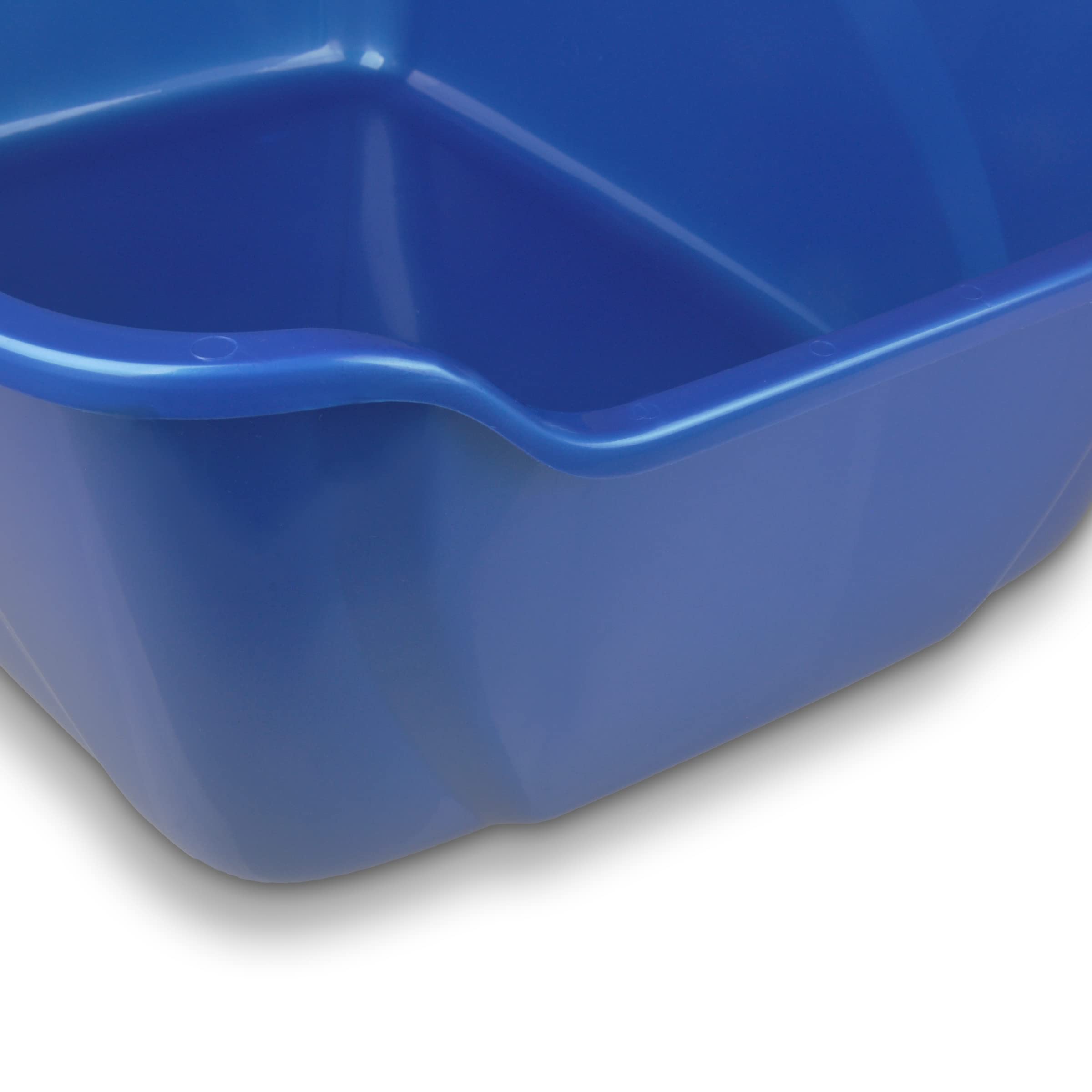 Van Ness Pureness Giant High Sides Litter Pan blue front view, reduces litter scatter during use.