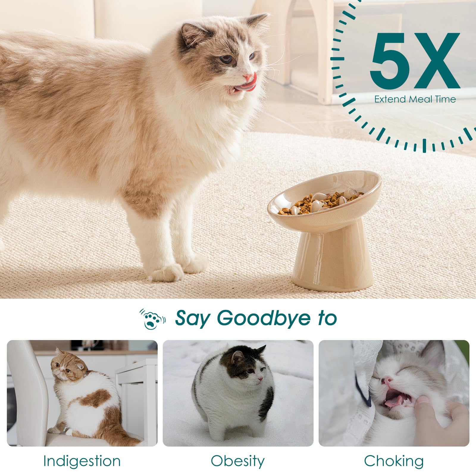 Vancasso brown ceramic cat bowl adds stylish practicality to any feeding area