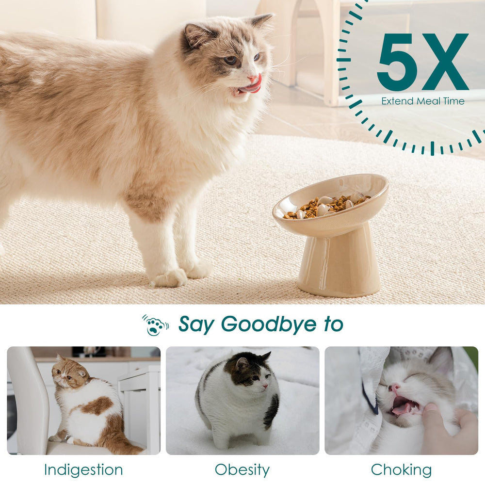 Vancasso brown ceramic cat bowl adds stylish practicality to any feeding area