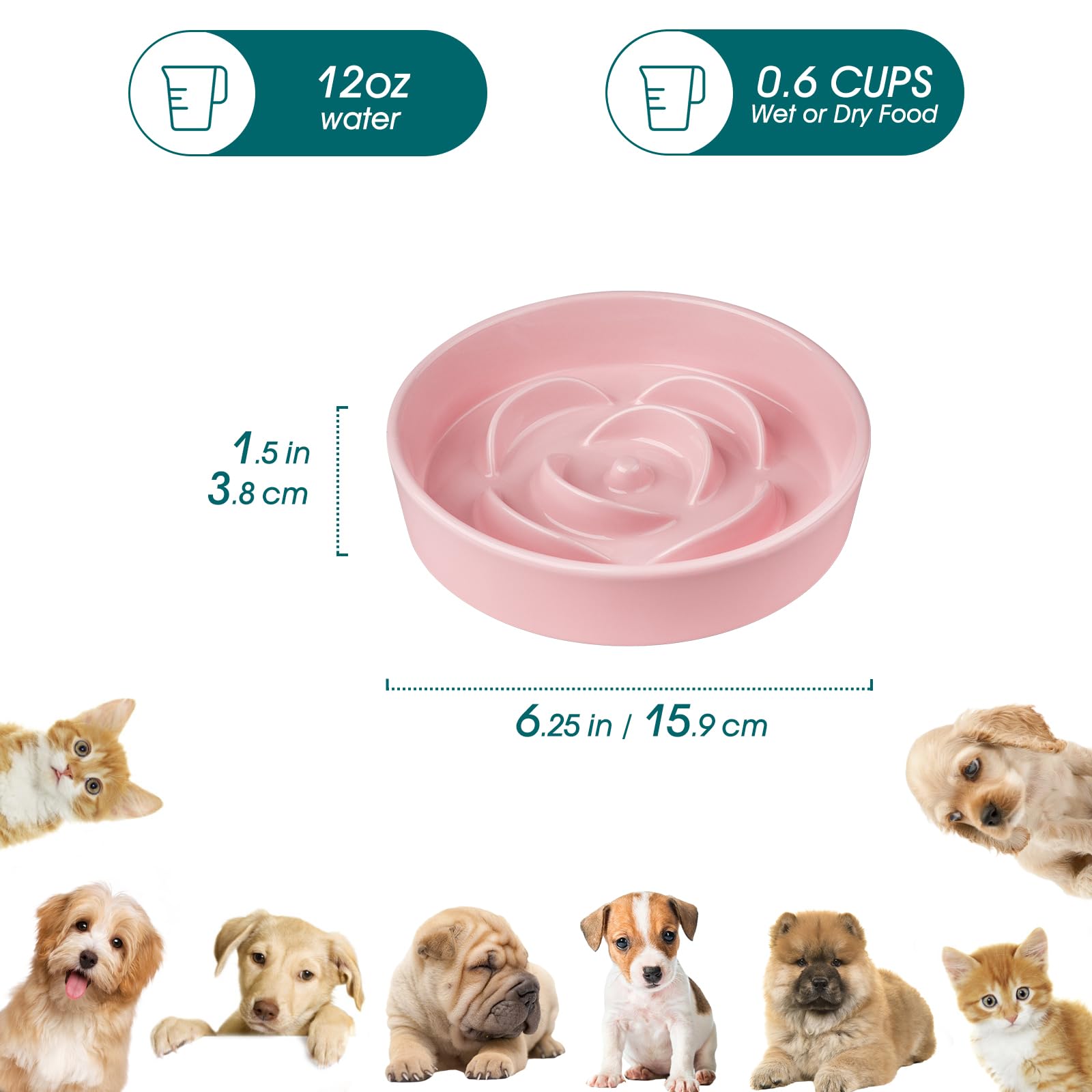 Vancasso ceramic bowl with ridges slows meals for small dogs