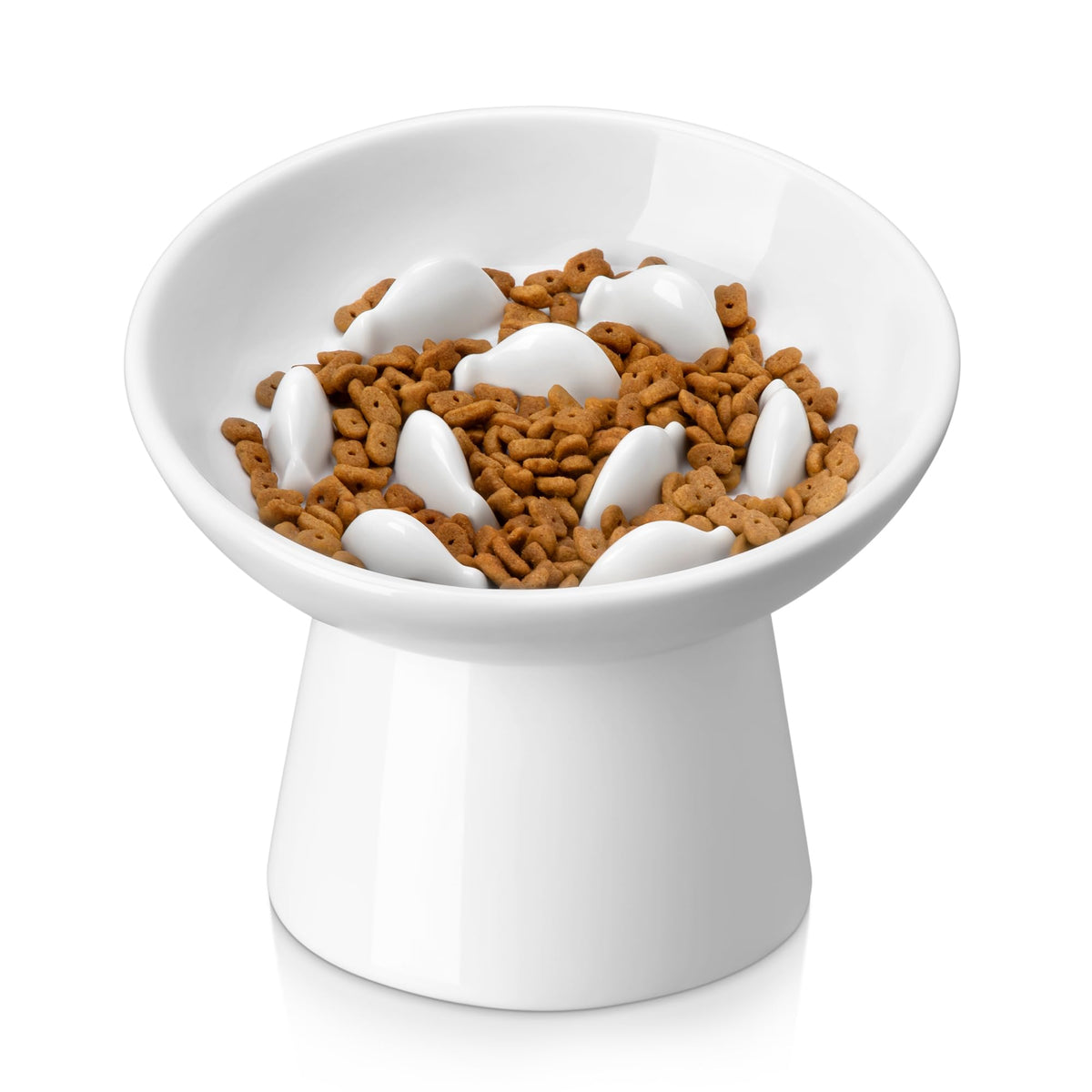 Vancasso ceramic slow-feeder cat bowl with inside raised fish for calmer meals.