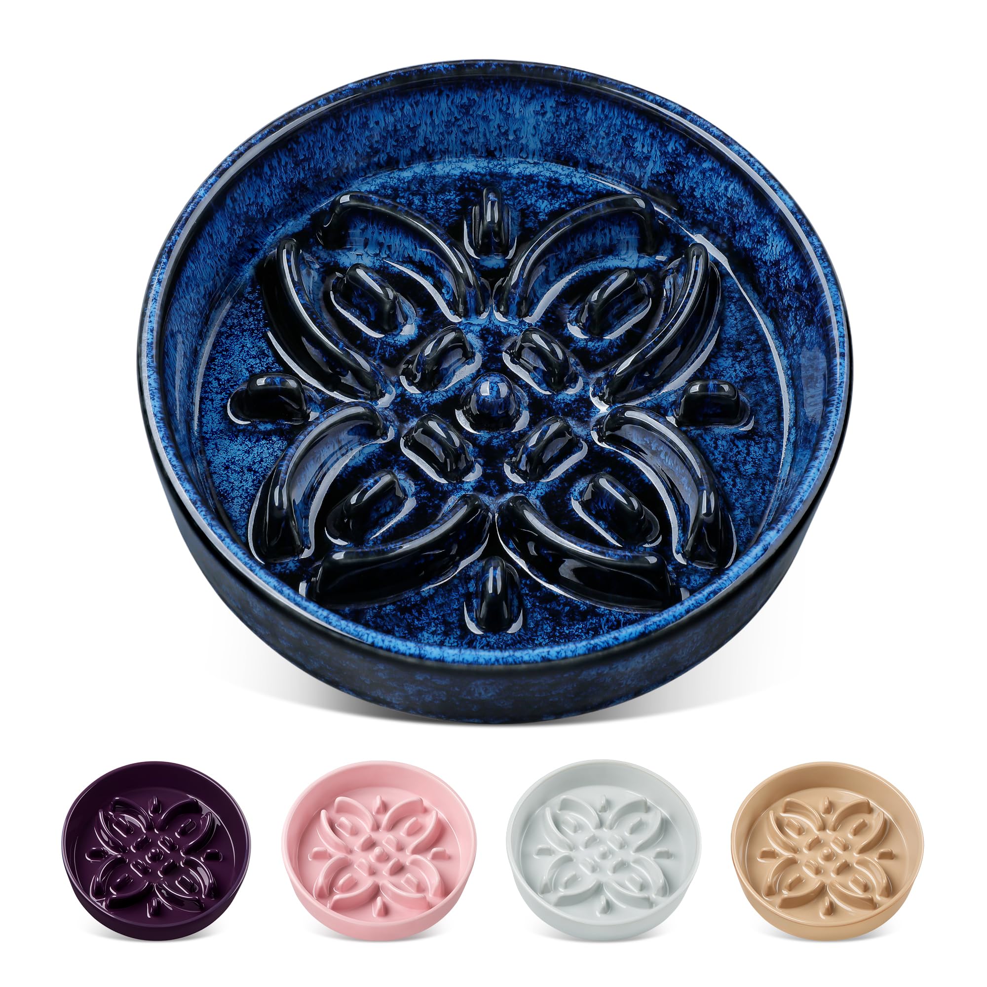 Vancasso ceramic slow feeder top view with floral maze.
