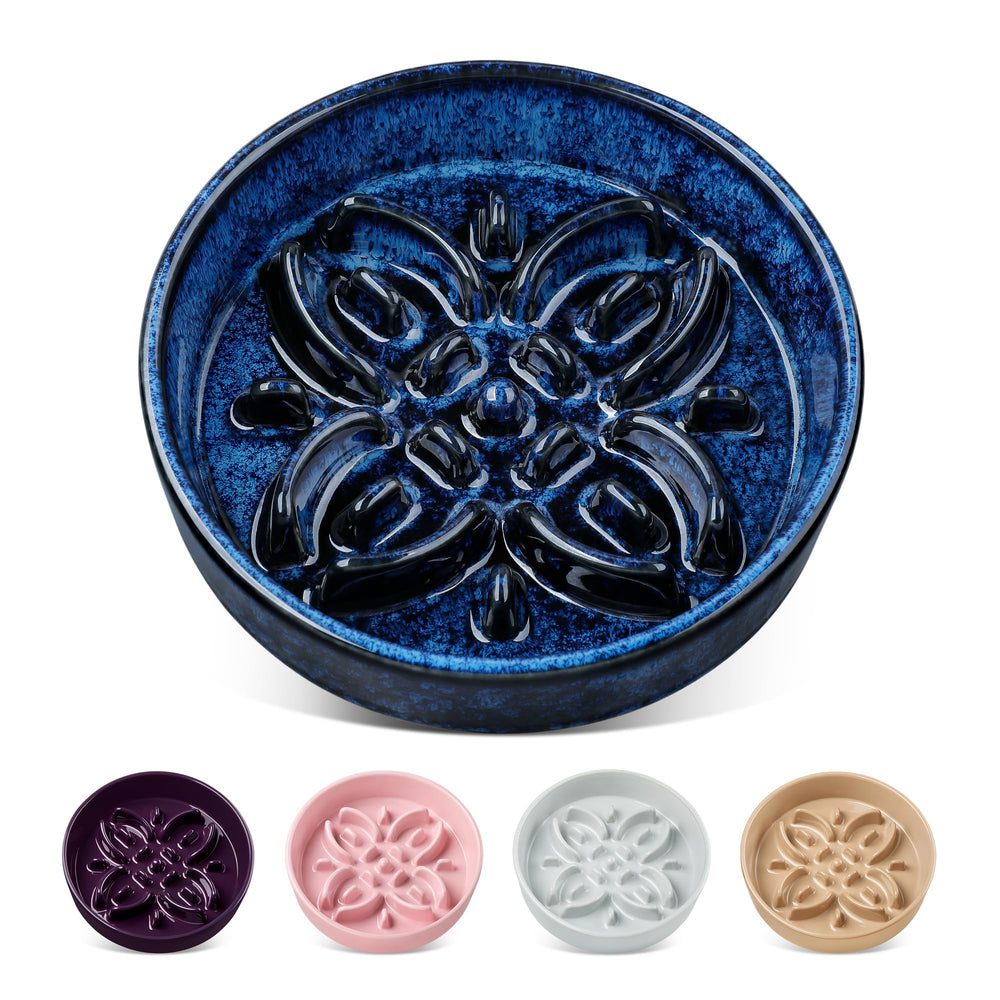 Vancasso ceramic slow feeder top view with floral maze.