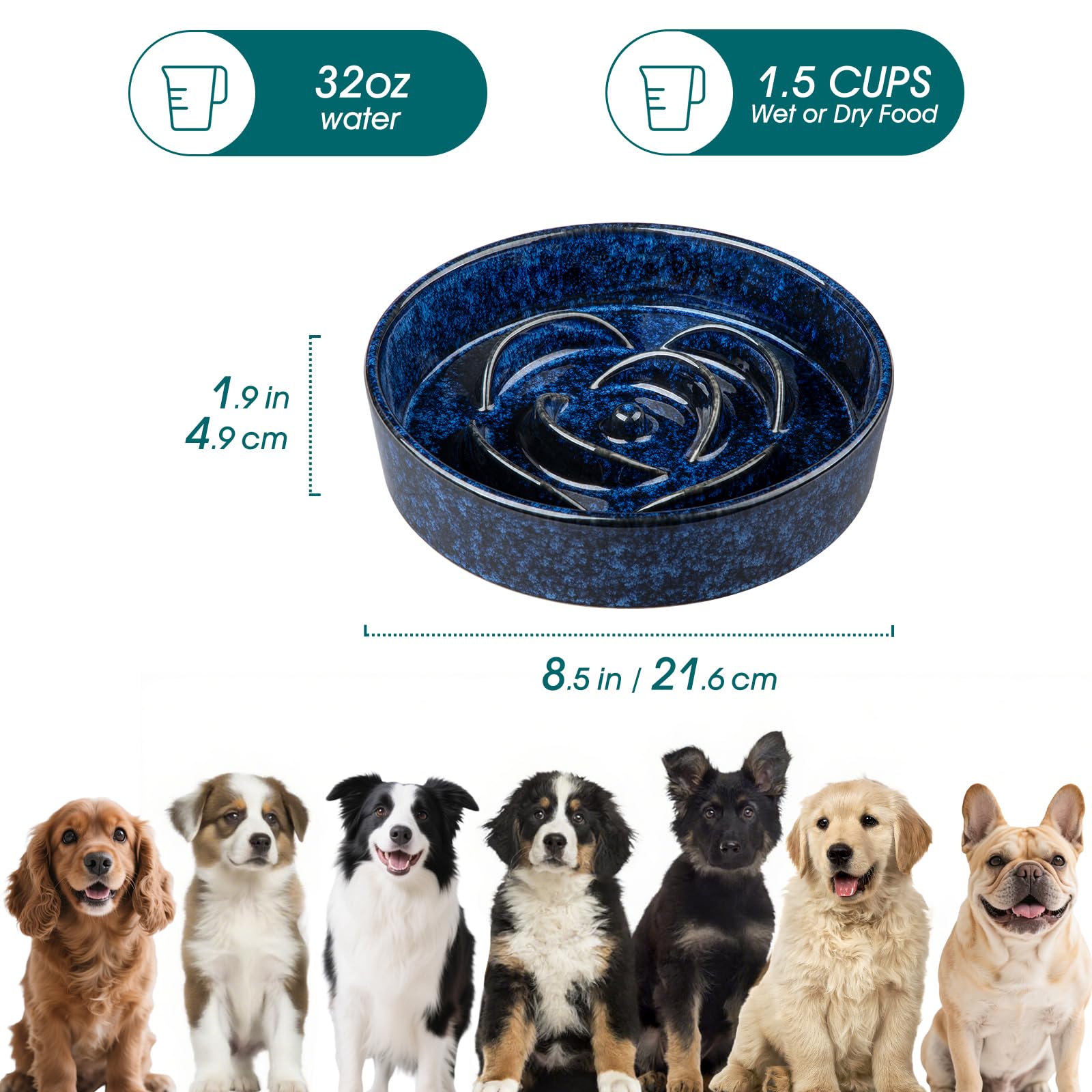 Vancasso ceramic slow feeder with ridges and maze pattern for mindful eating.