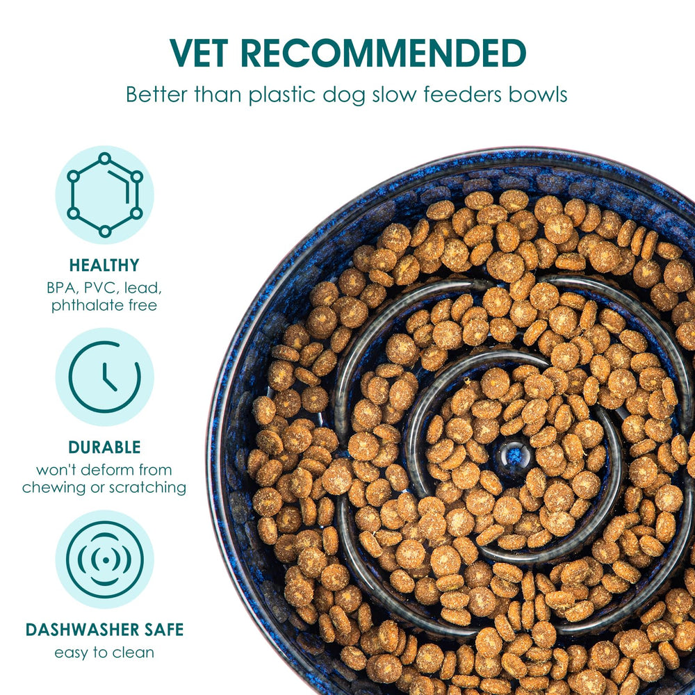 Vancasso chew-proof ceramic dog bowl prevents plastic fragments.