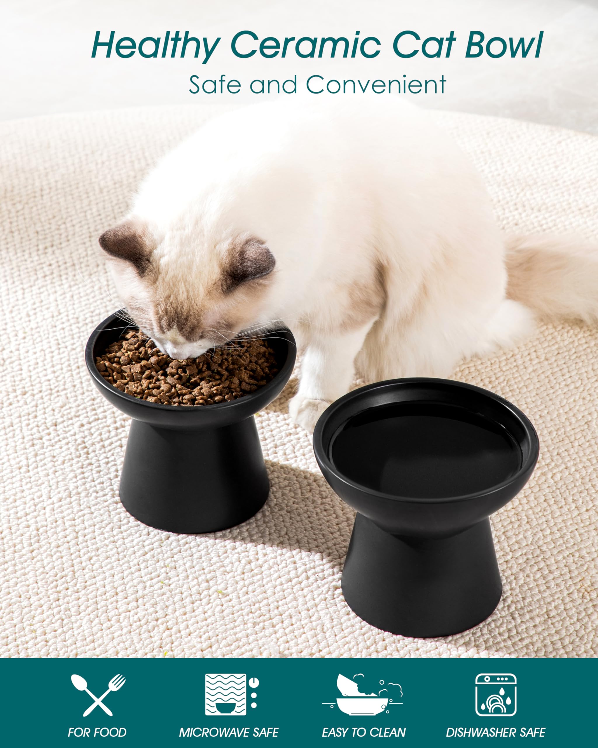 Vancasso elevated bowls with food and water, dual-dish convenience.