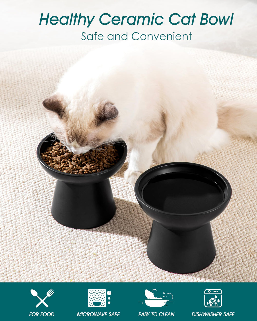 Vancasso elevated bowls with food and water, dual-dish convenience.