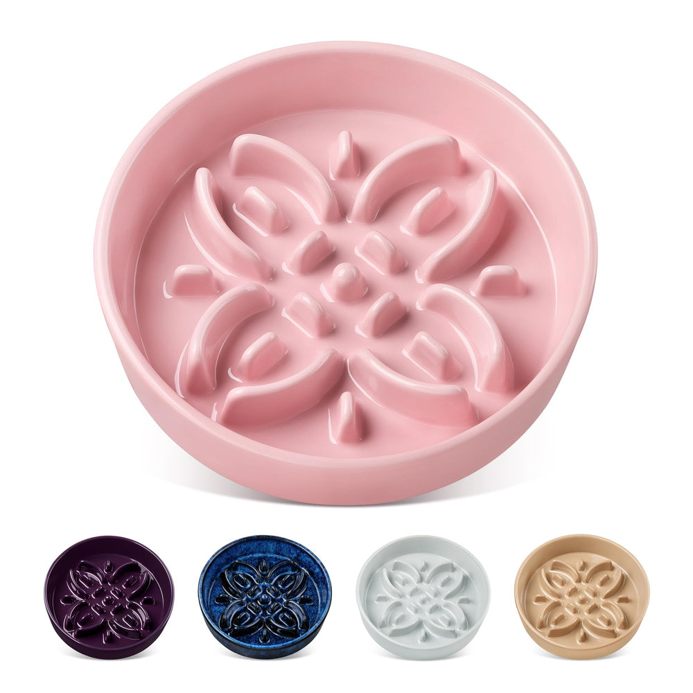Vancasso floral maze slow feeder dog bowl pink slows eating and aids portion control