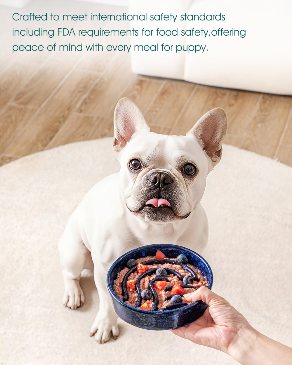 Heavy-weight base provides stability during enthusiastic chewer mealtimes.