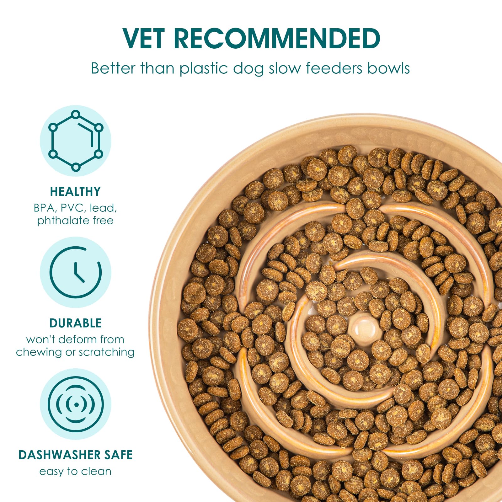 Vancasso khaki slow feeder bowl blends with home decor