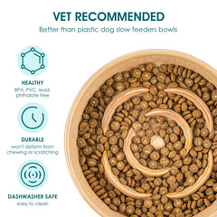 Vancasso khaki slow feeder bowl blends with home decor