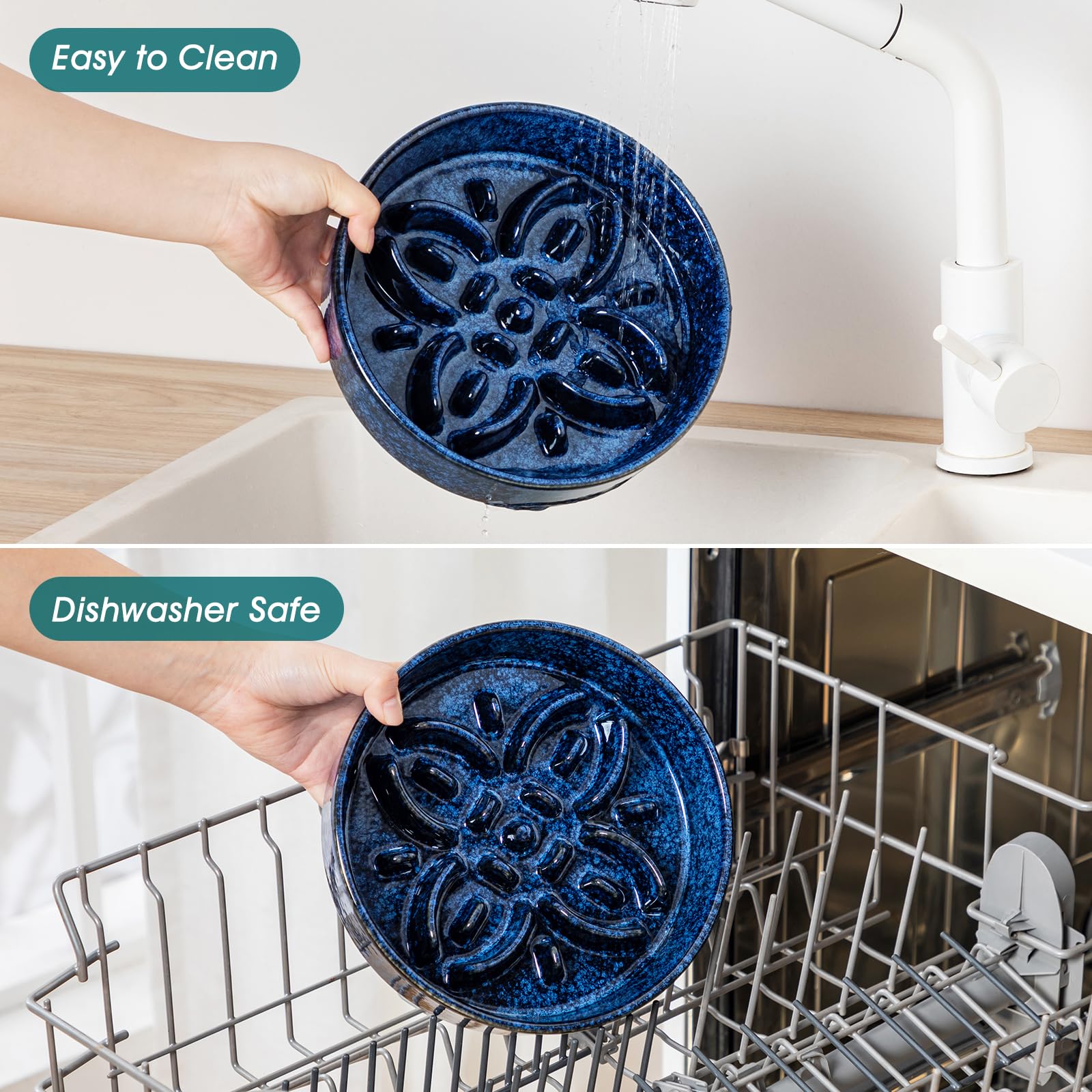 Vancasso medium dog bowl 1.5 cups blue ideal for portion control.