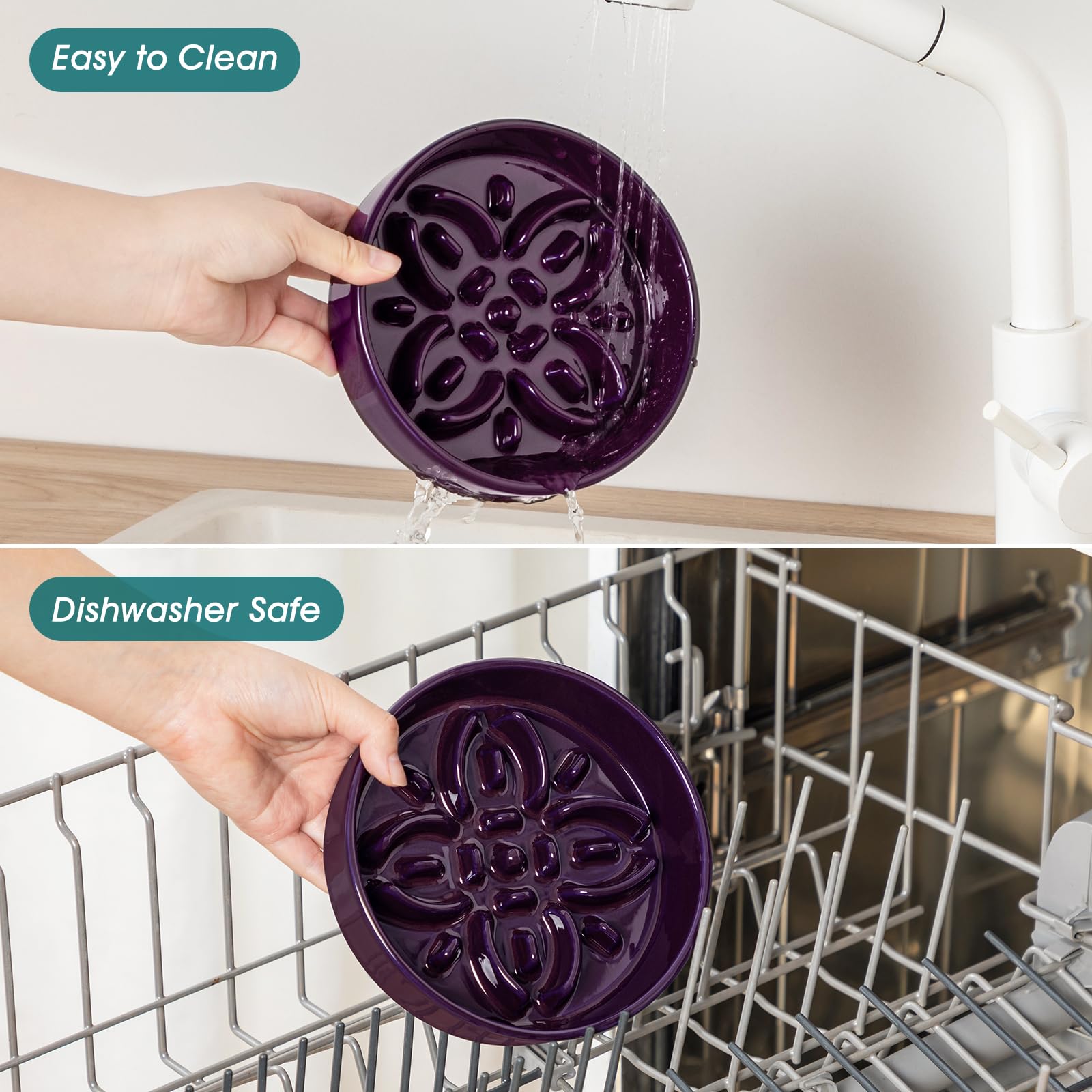 Vancasso purple edition bowl adds style while promoting slow feeding.