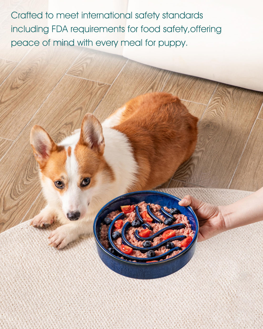 Vancasso slip-resistant-bottom-dog-bowl prevents spills on hard floors.