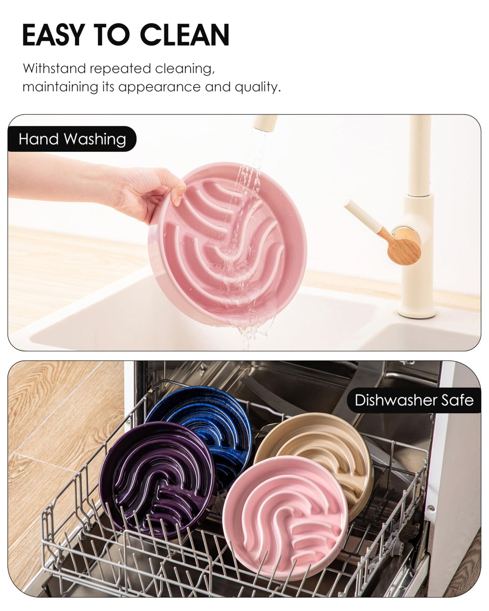 Vancasso pink slow-feeder supports varied mealtime routines for multi-pet homes.