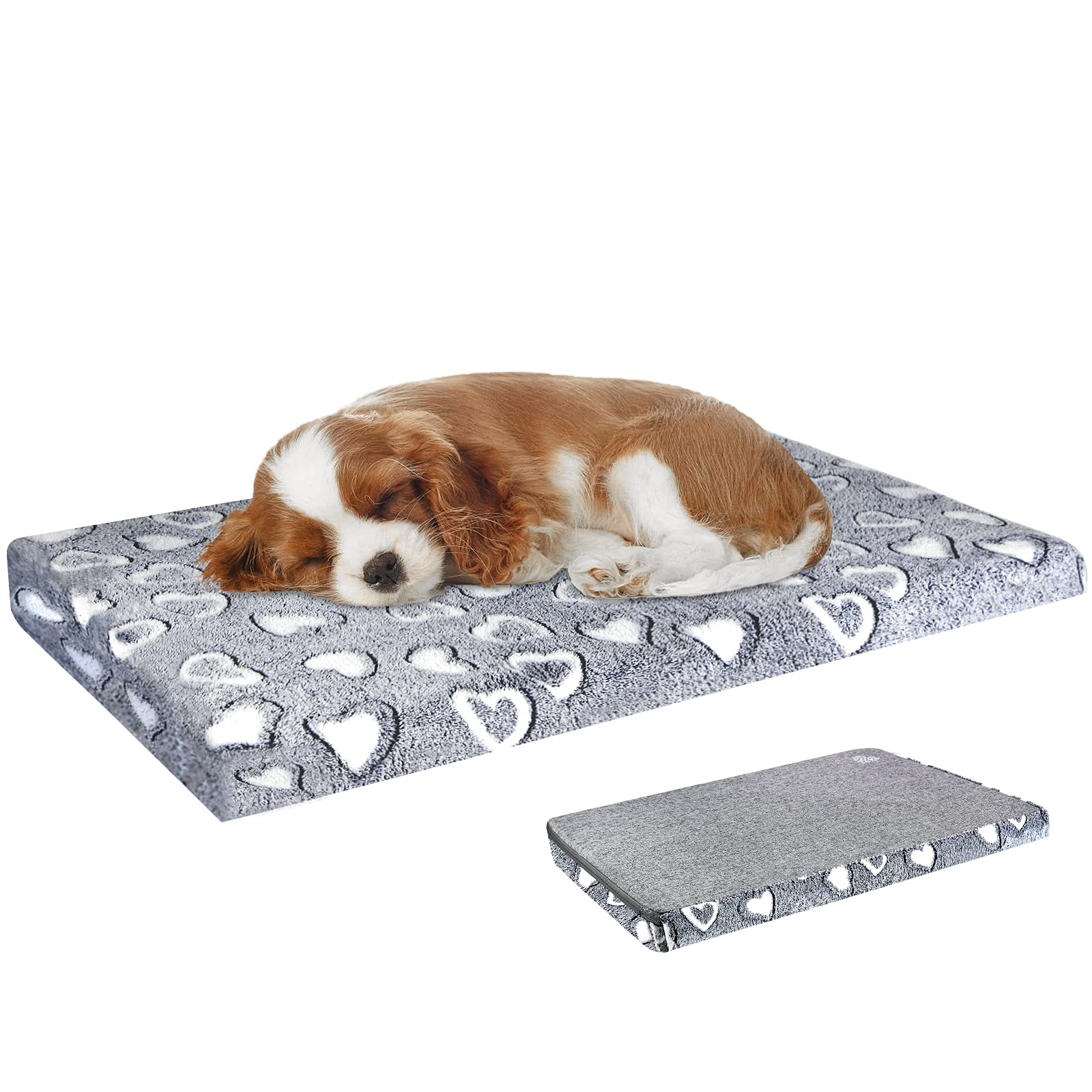 VANKEAN reversible dog bed with plush side in grey for warm, cozy naps.