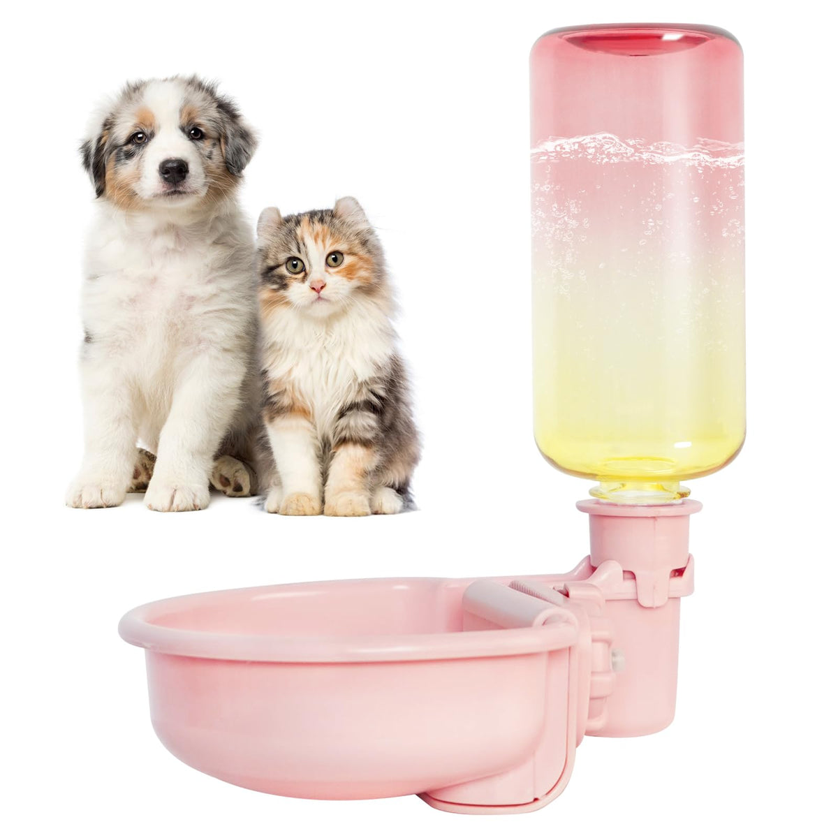 Vannon 16oz pet water bottle mounted outside the cage for quick refills.