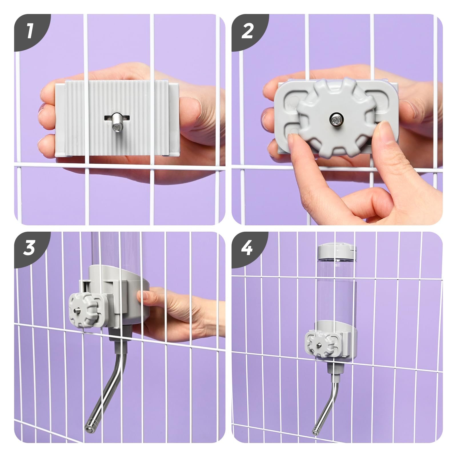 Cage-mount hanging design keeps the dispenser at the right height
