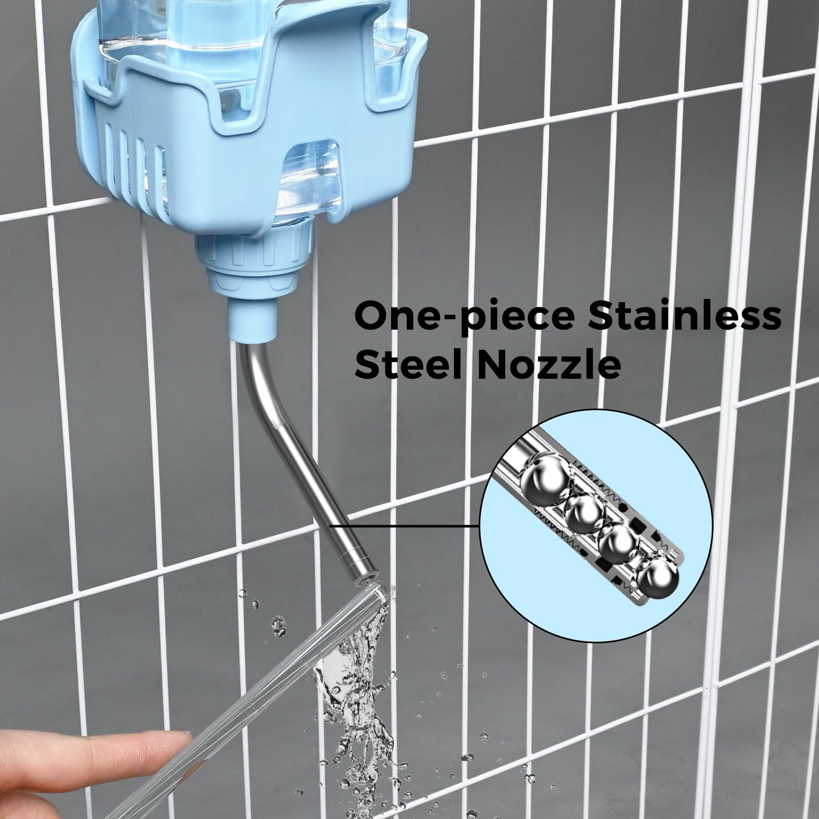 Vannon blue bottle fits various cages with clear visibility of water level.