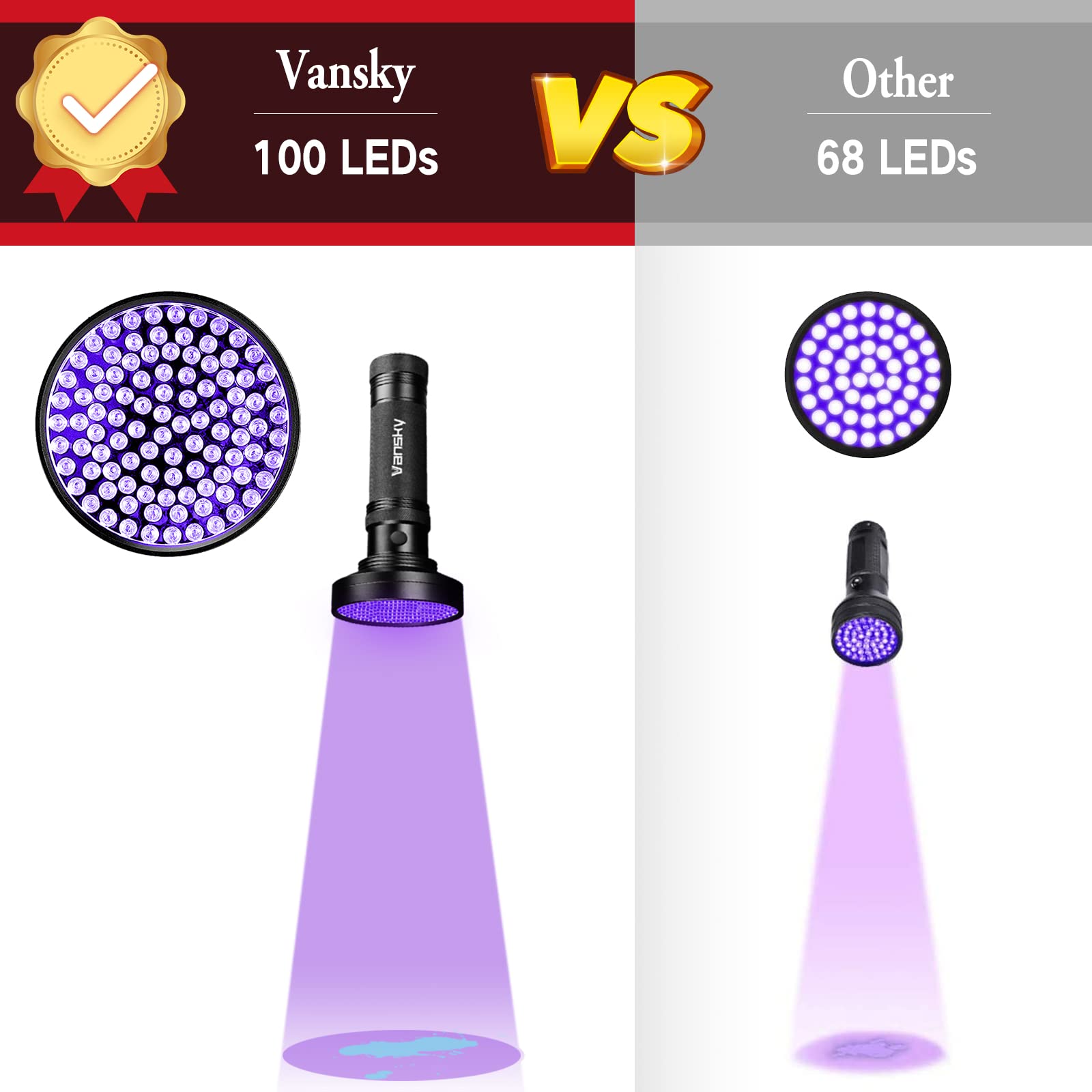 Vansky UV flashlight over carpet exposes hidden stains and spills