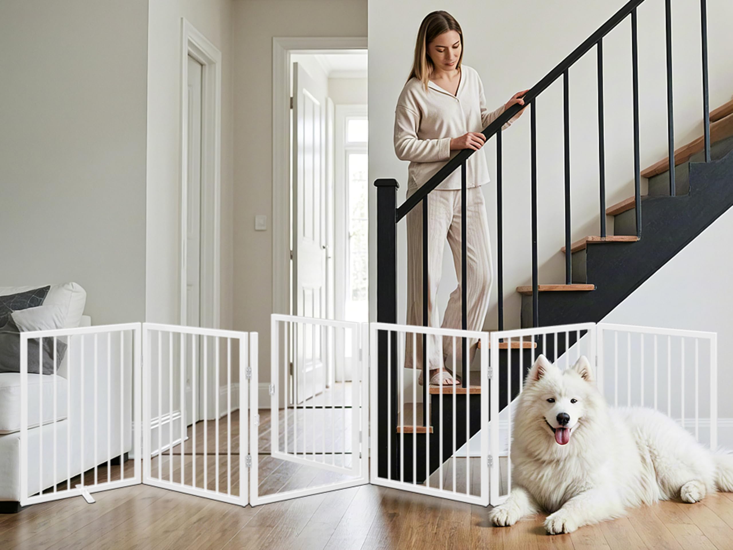 Vantas accordion-folding fence folds neatly for closet storage.