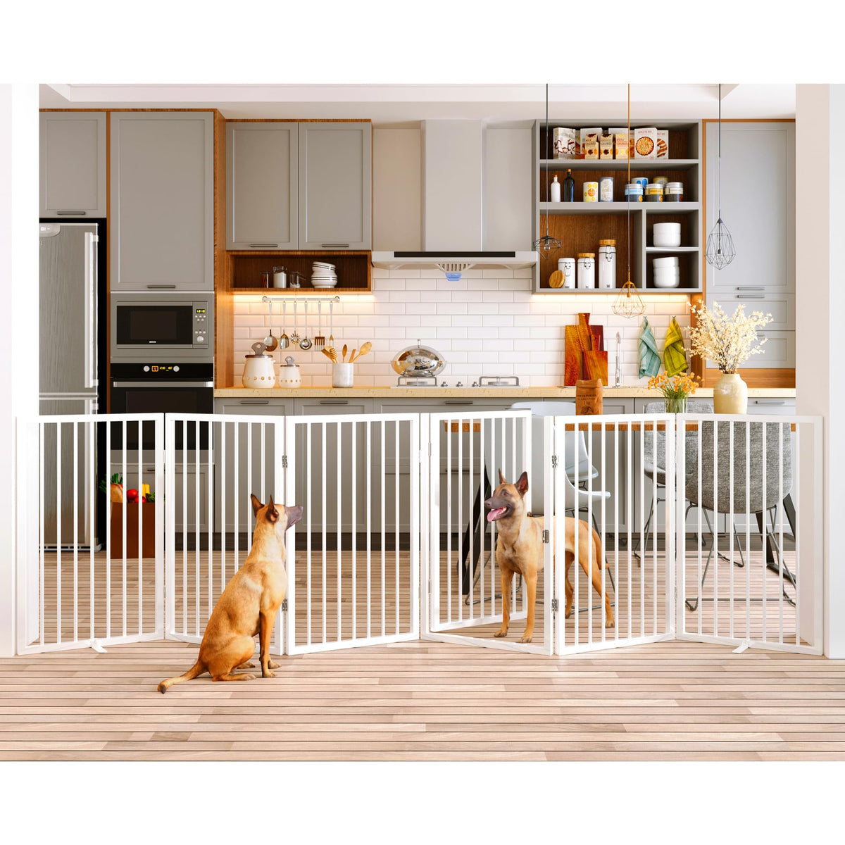 Vantas folding pet gate wide 120-inch, creating a wide barrier for large openings.