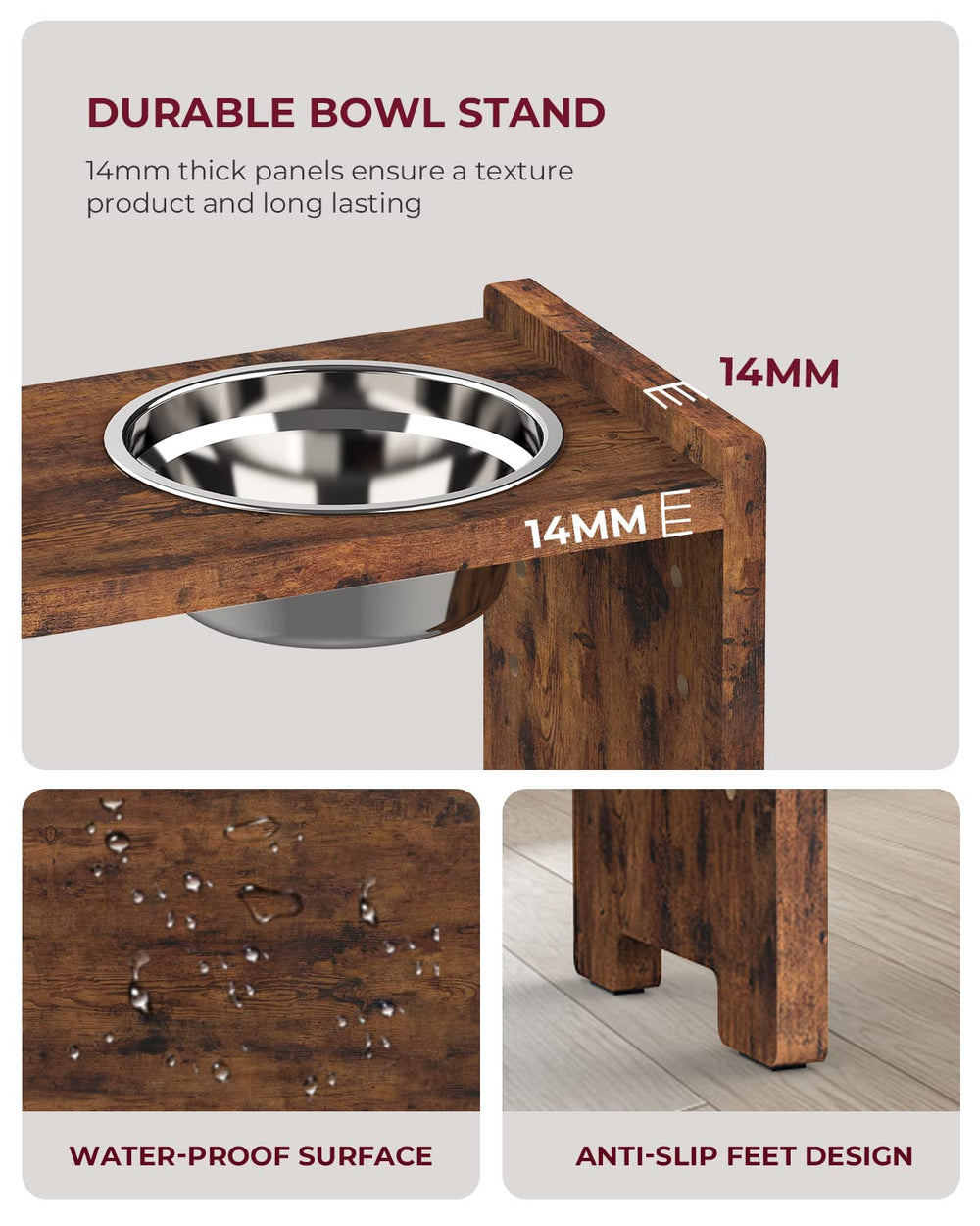 Rust-resistant stainless steel dishes that are dishwasher-safe.