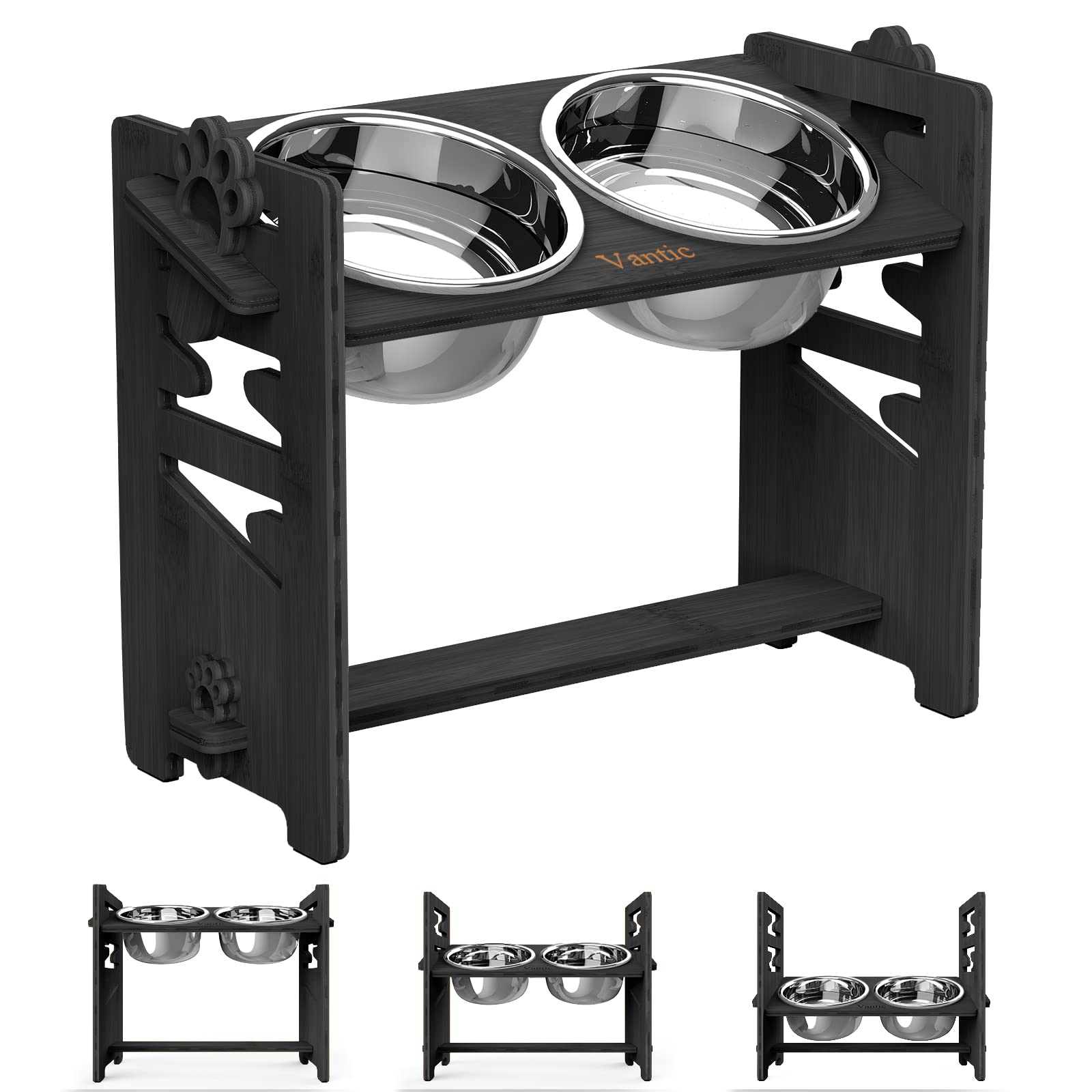 Vantic elevated dog bowls stand with two stainless steel bowls for large dogs.