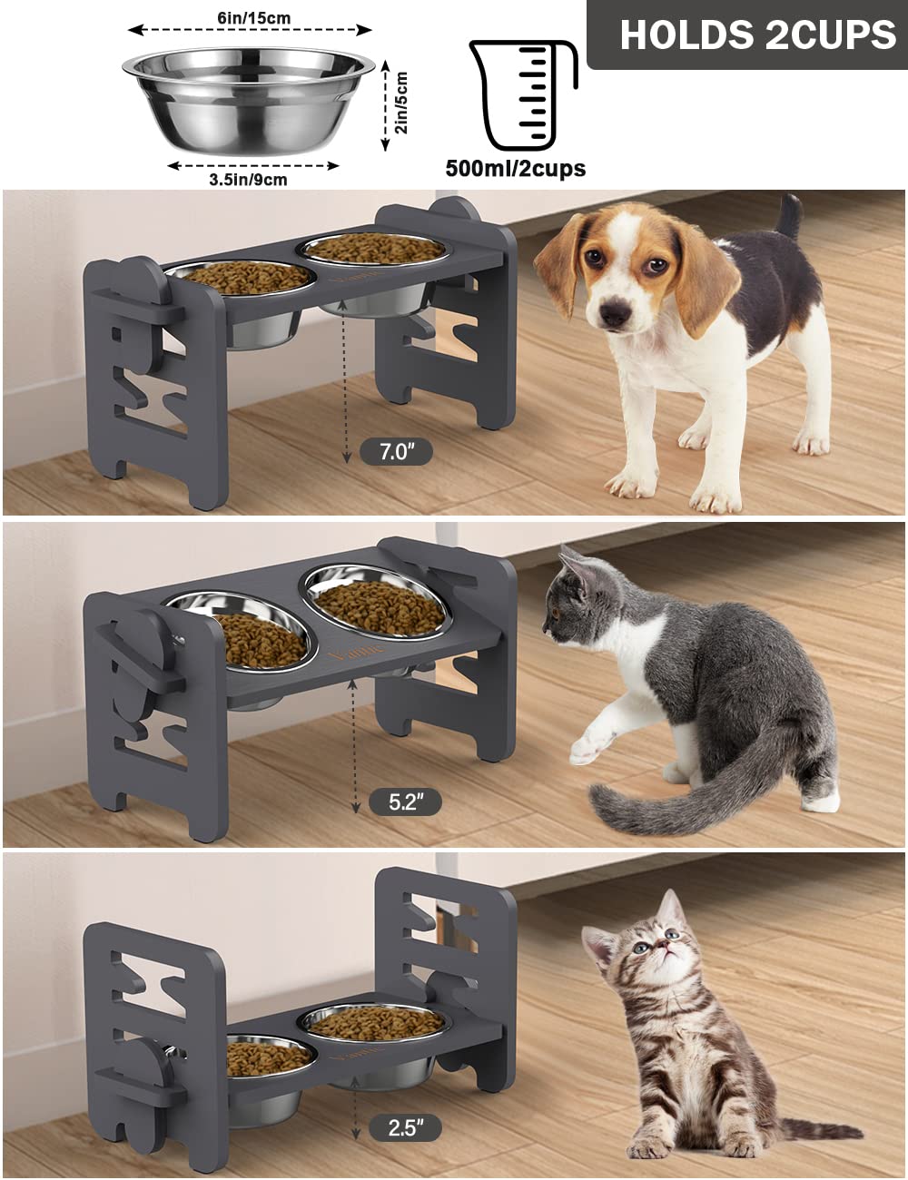 Vantic elevated bowls tilt at 15 degrees for a comfortable feeding posture.