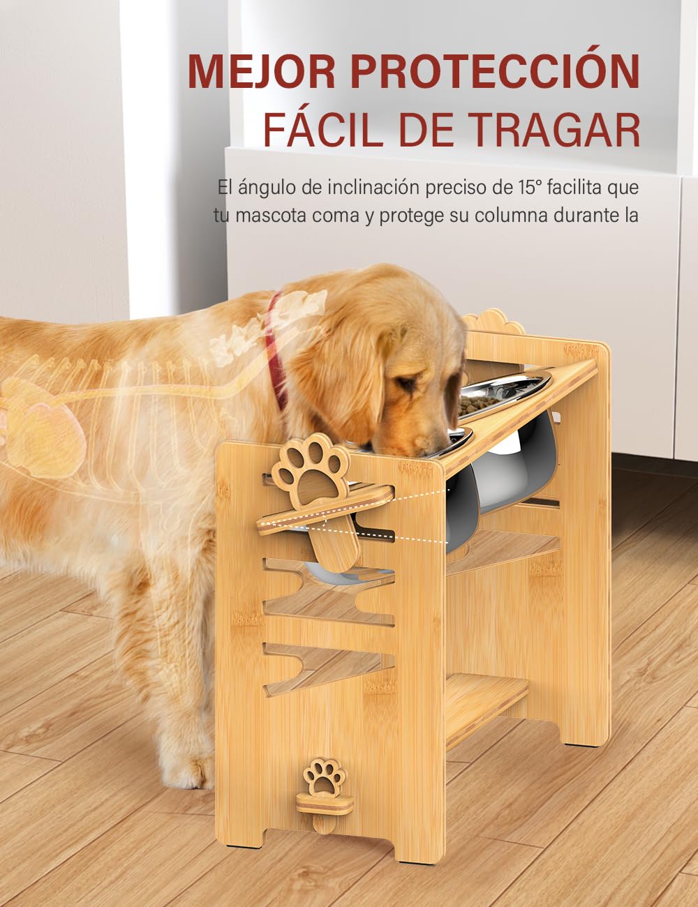 Vantic foldable wooden dog bowl stand for compact storage.