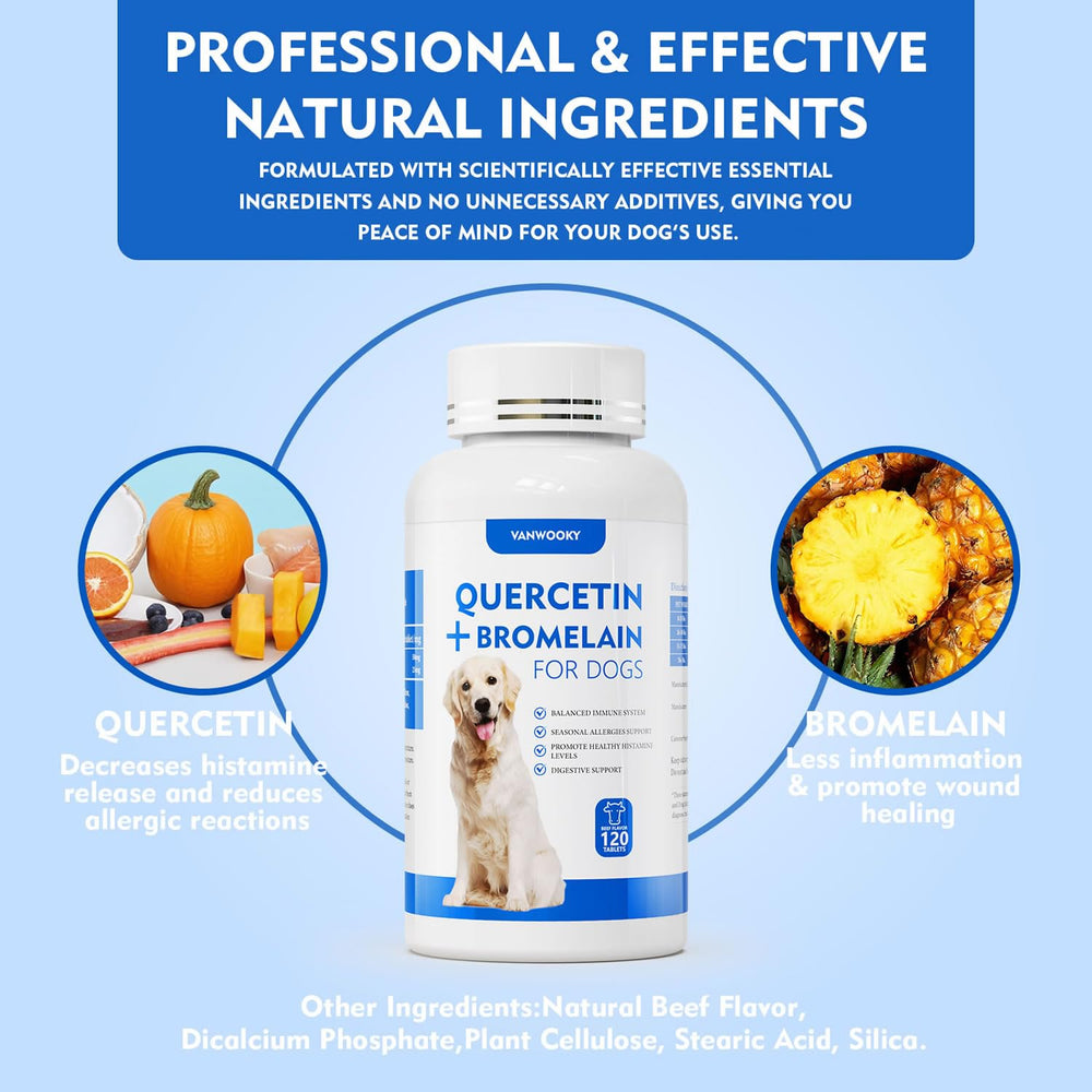 VanWooky Quercetin + Bromelain ingredients label showing natural formula and clean ingredients