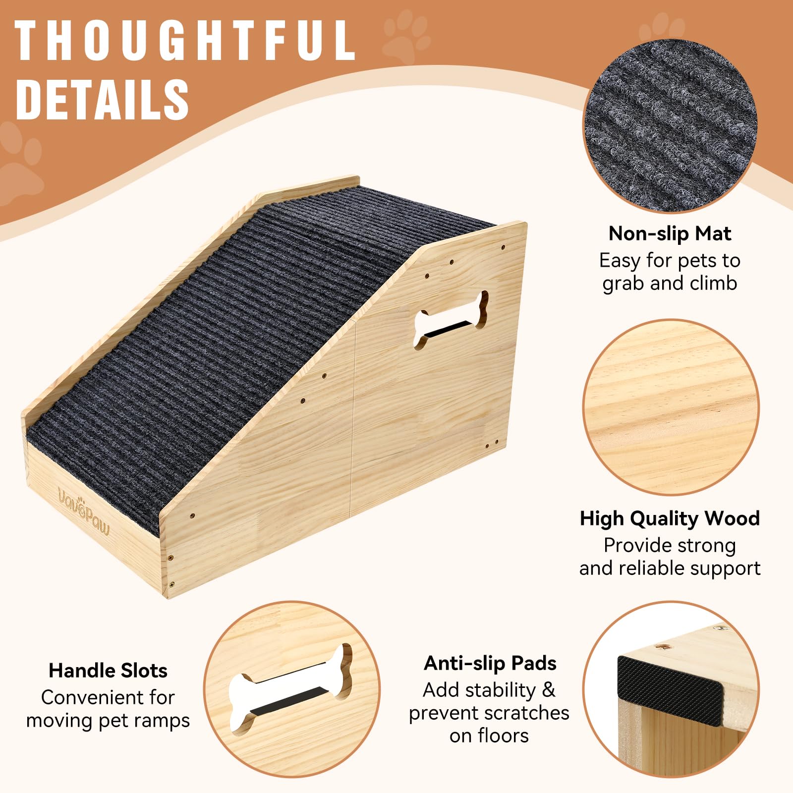 VavoPaw wood-steps dog ramp built for durability.