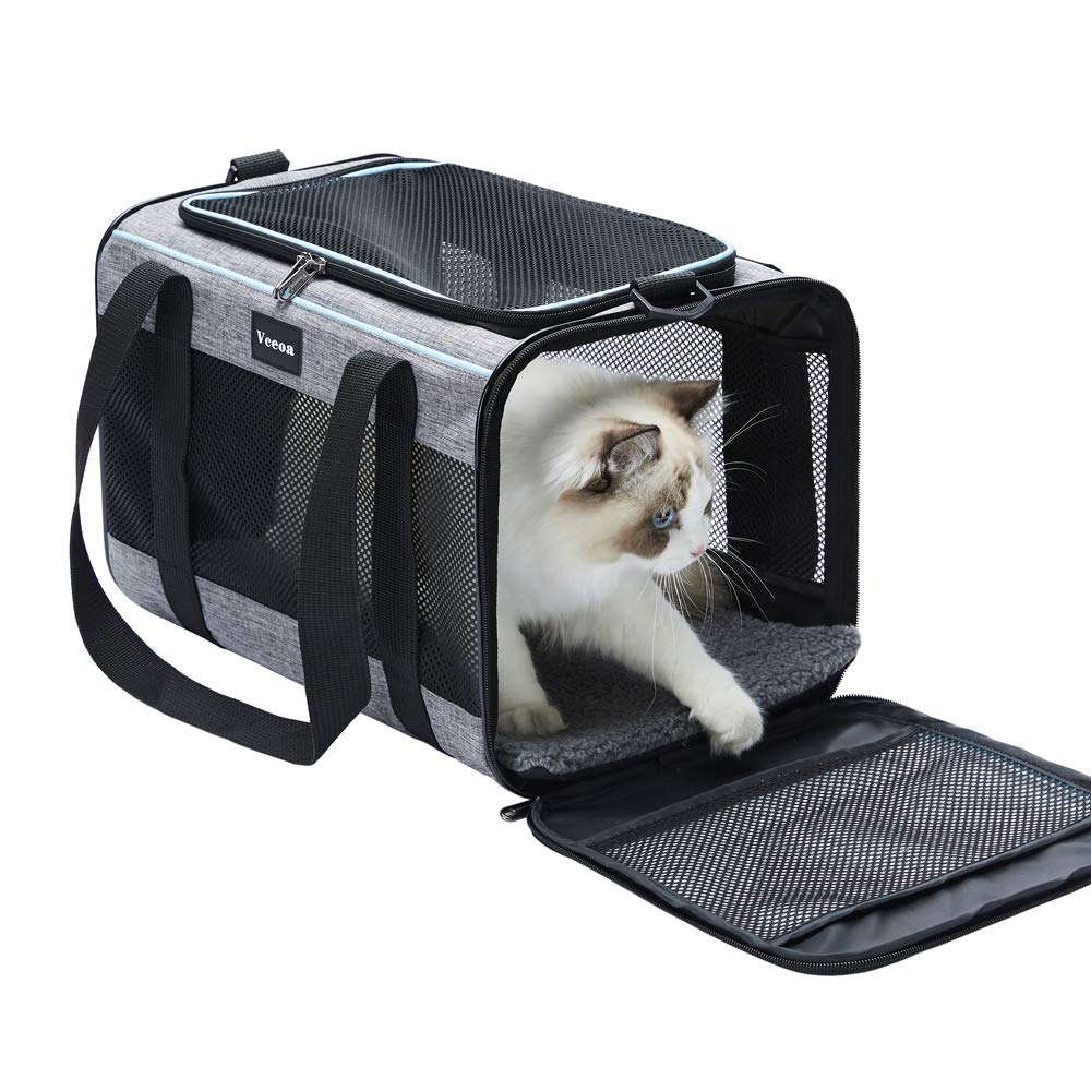Vceoa cat carrier with mesh ventilation for breathable travel.