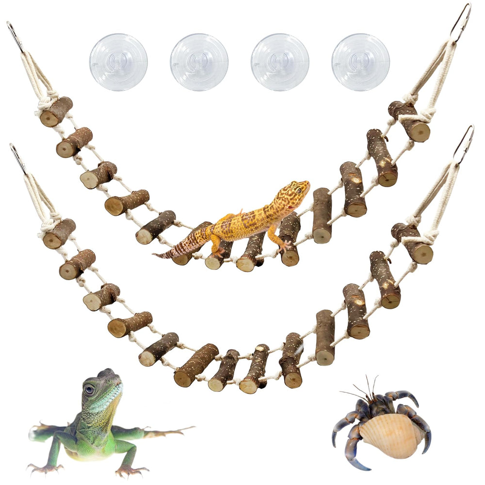 VCEPJH reptile bridge ladder in natural fruit wood for gecko climbing and basking.