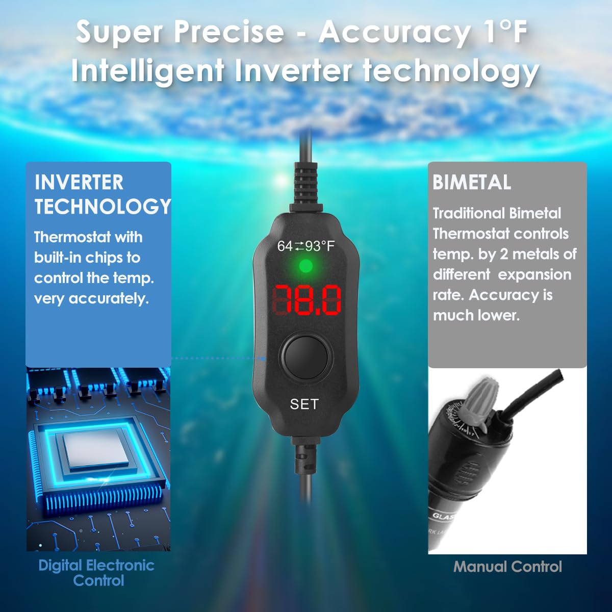 VCRAZE in-tank heat maintains steady water temperature visibly