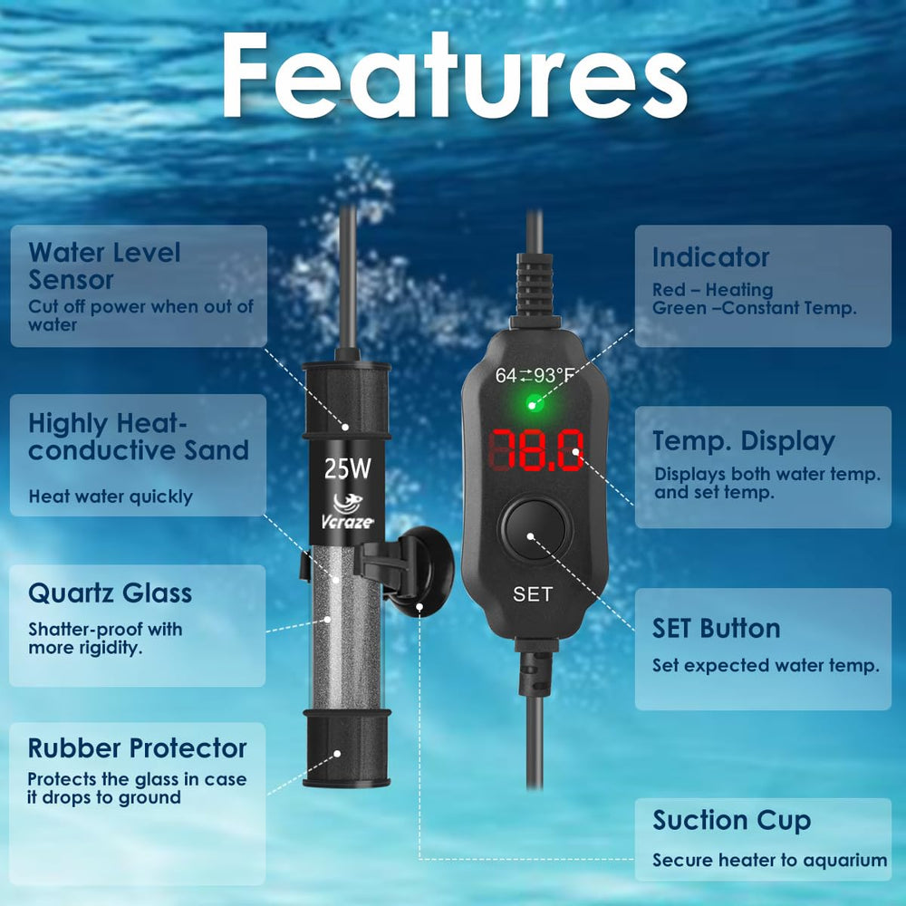 VCRAZE submersible heater installation in freshwater or saltwater tanks