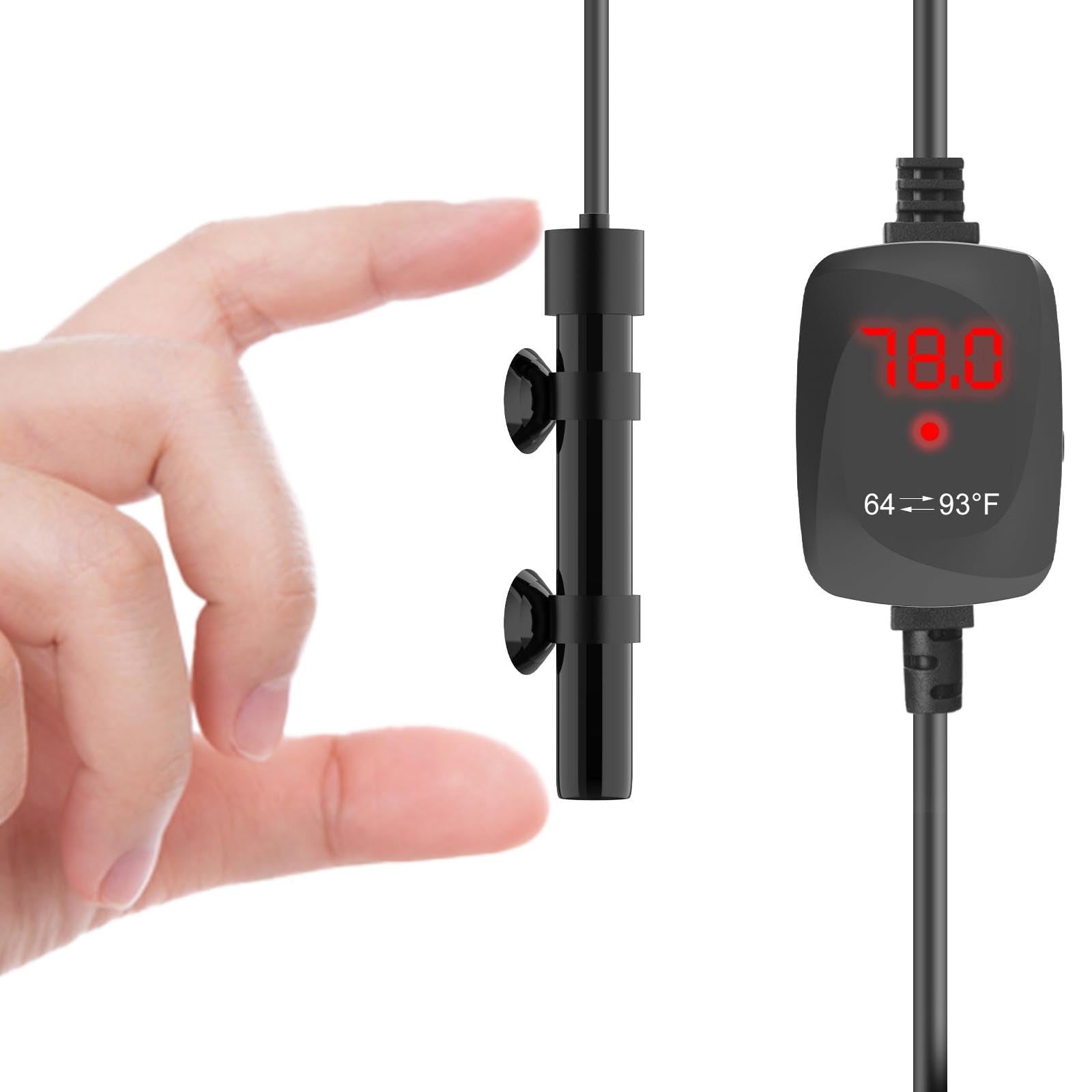 VCRAZE mini aquarium heater with digital display for easy temperature reading.