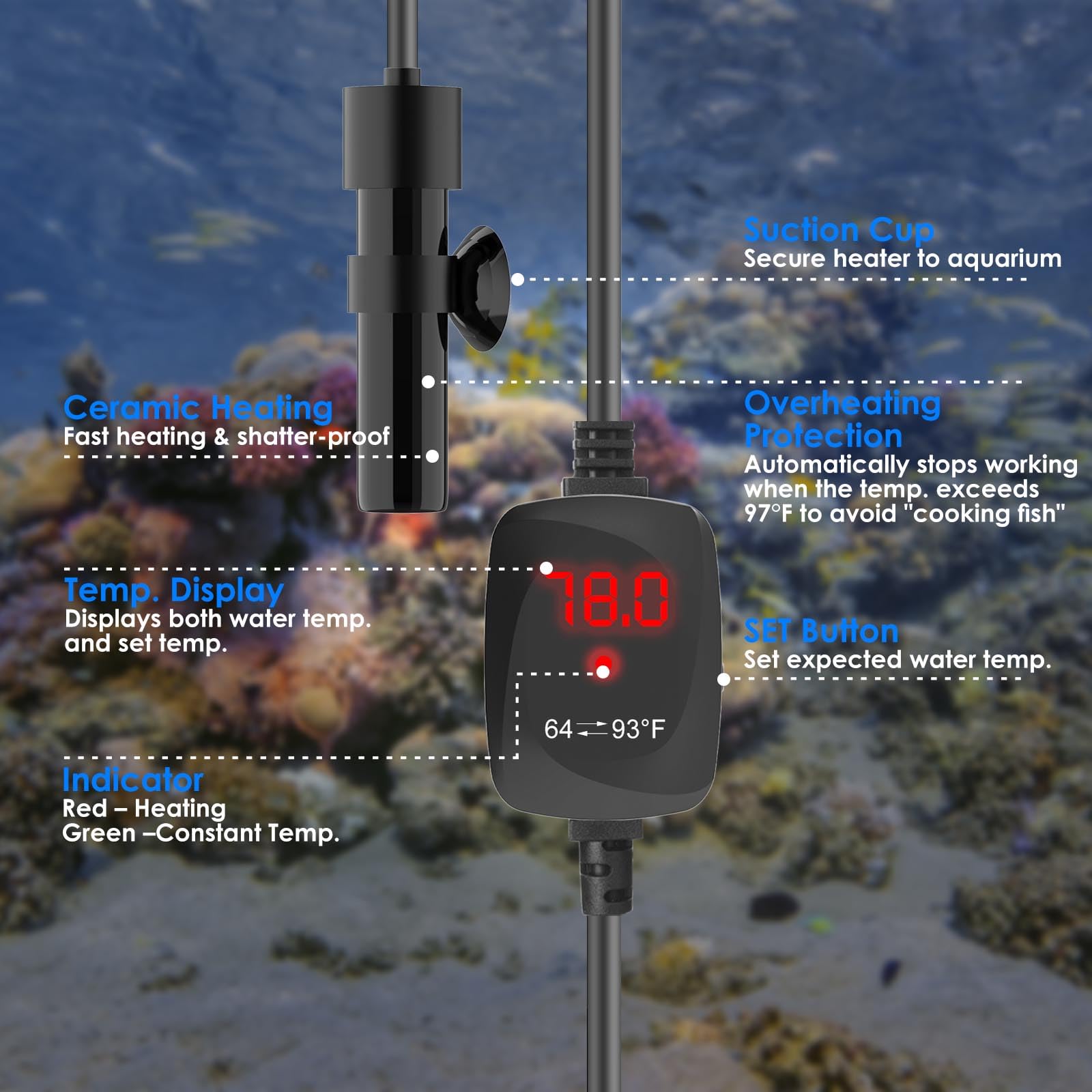 VCRAZE overheating safeguard prevents water from overheating in tiny tanks.