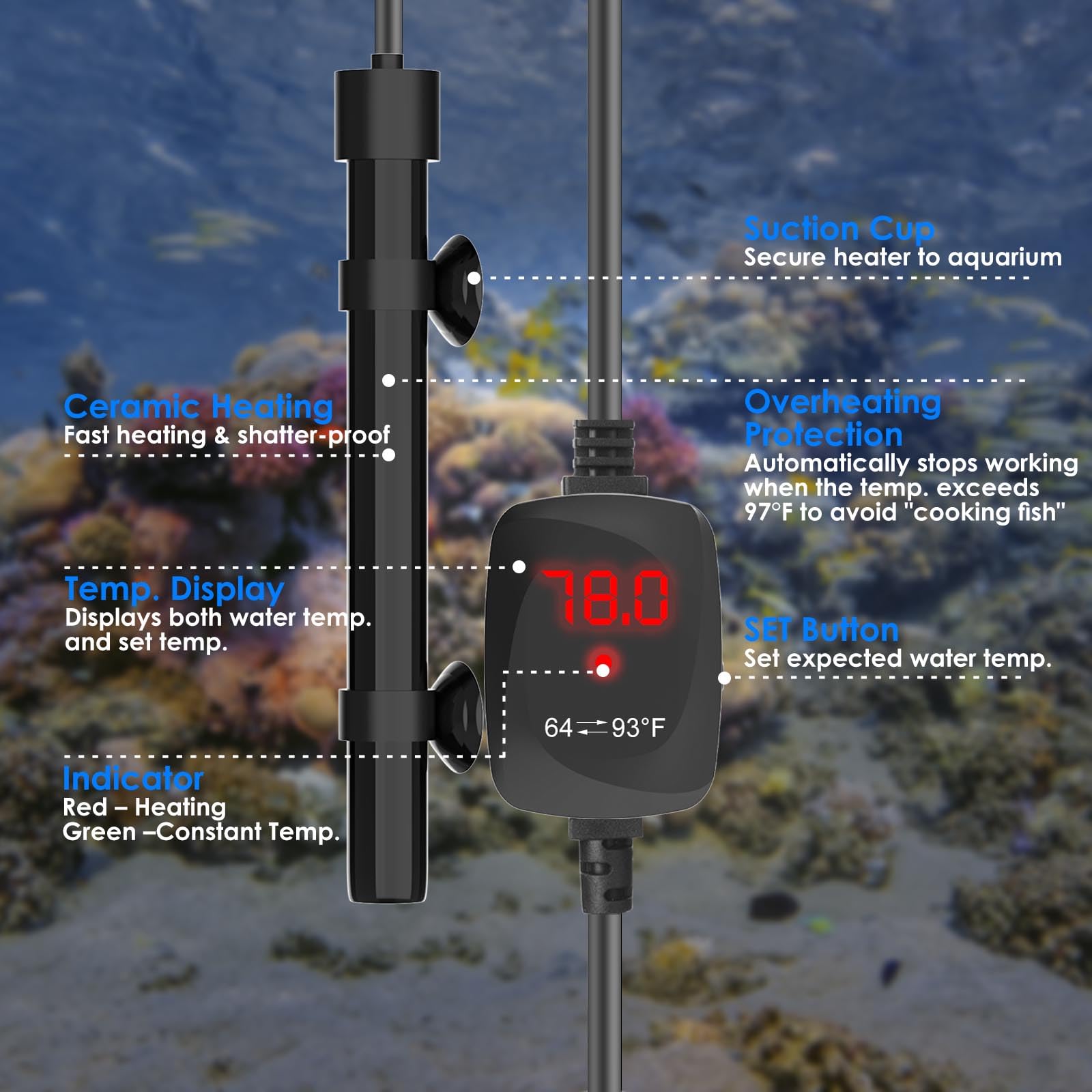 VCRAZE overheating safeguard protects fish by stopping at 97°F