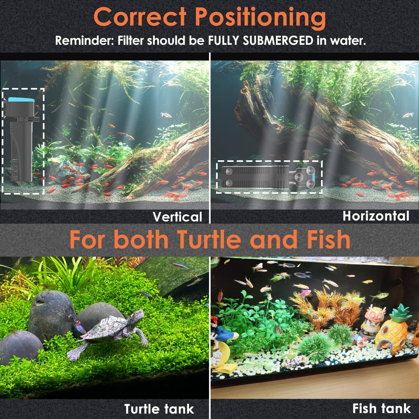 VCRAZE compact submersible pump in a turtle tank setup.