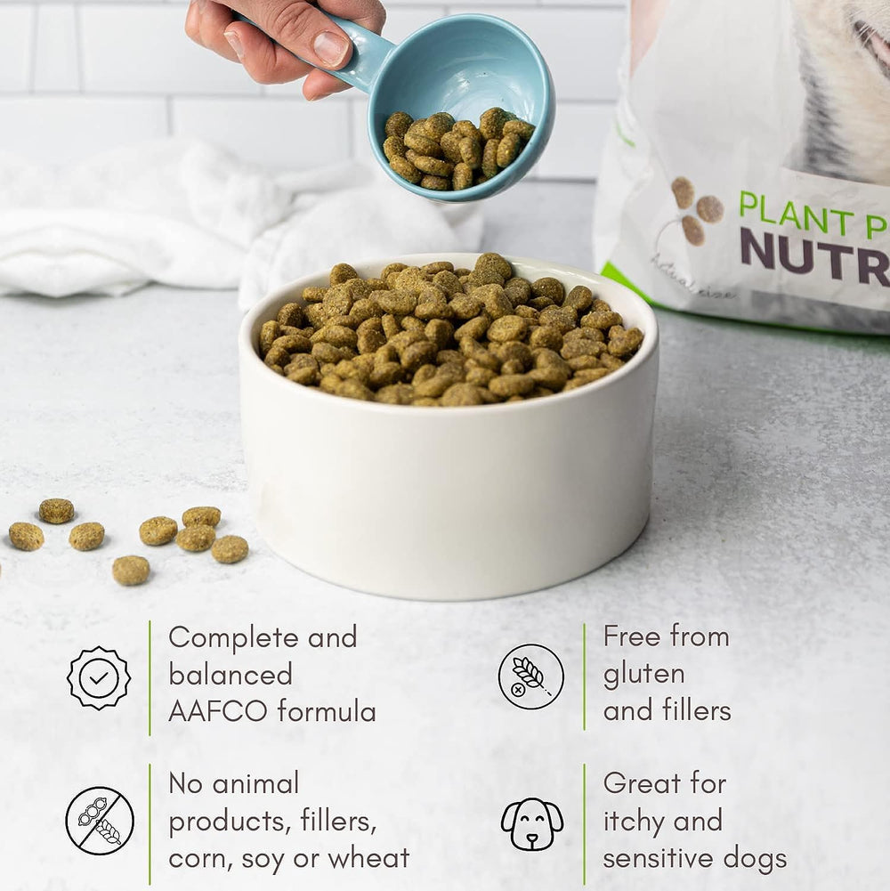 V-dog Kind Kibble bowl serving shows ready-to-serve vegan dog food.