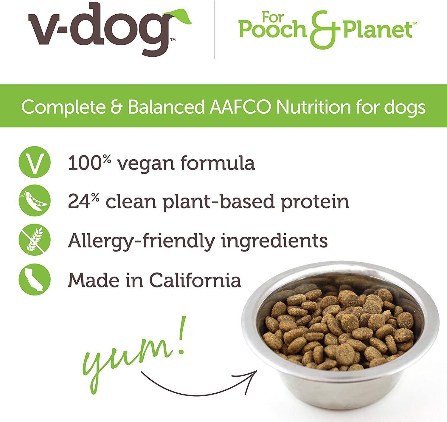 V-dog Kind Kibble dog enjoying meal, highlighting palatability.
