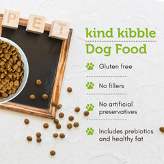V-dog Kind Kibble ingredients close-up featuring peas, lentils, quinoa.