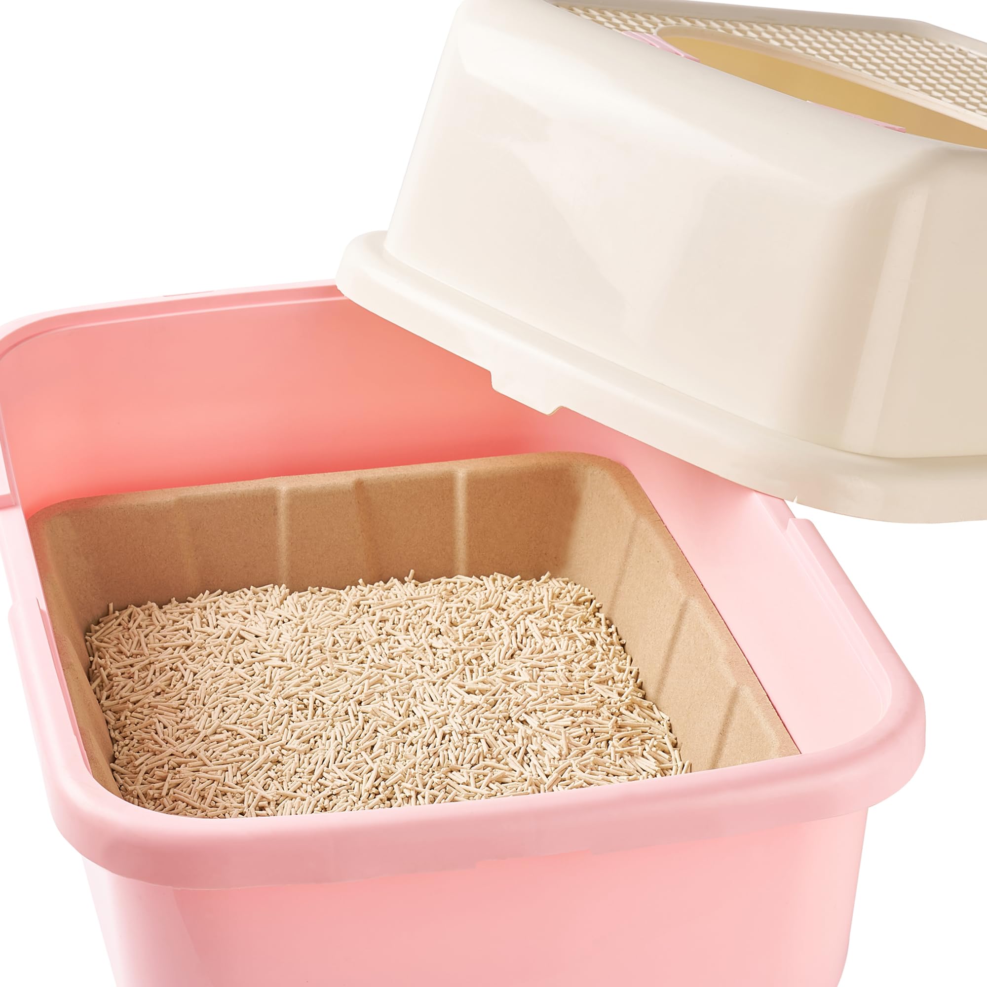 Vealind compatible with hooded litter boxes, supports easy liners.