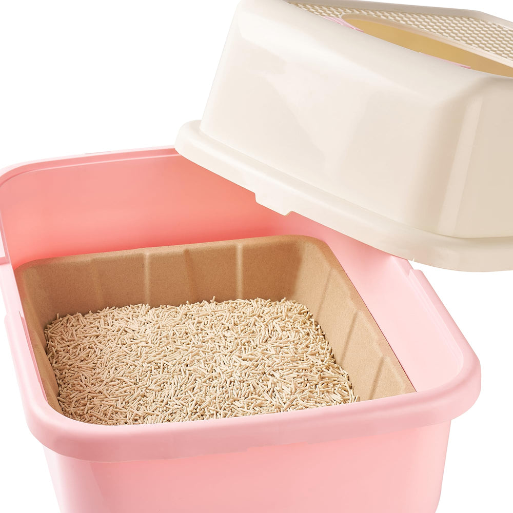 Vealind compatible with hooded litter boxes, supports easy liners.